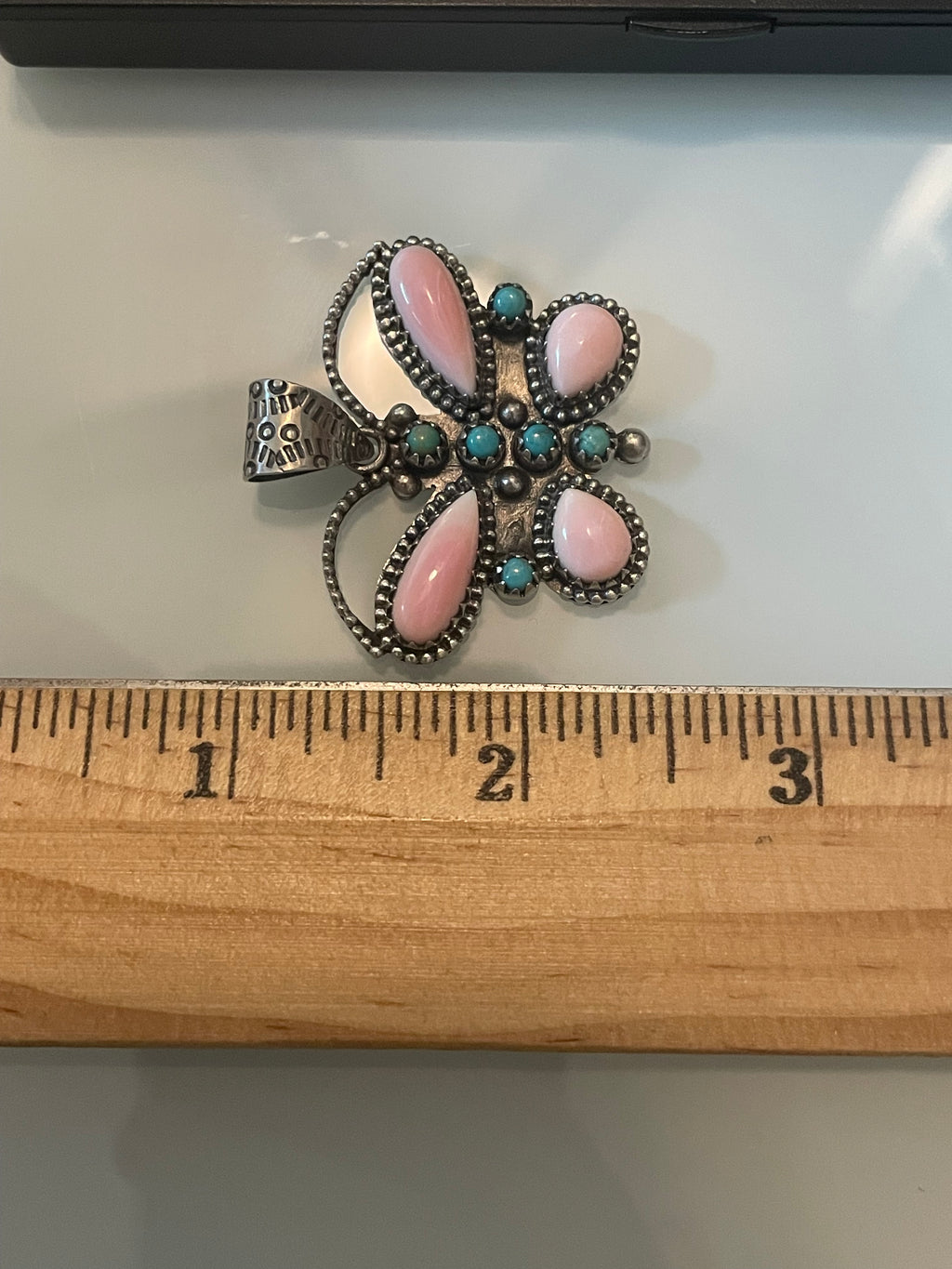 Pink Conch & Turquoise Butterfly Pendant | 925 Sterling Silver E955