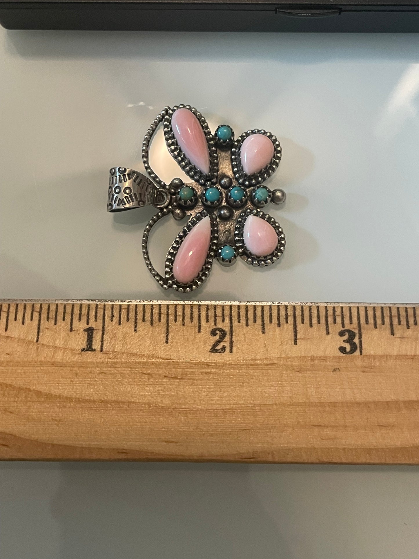 Pink Conch & Turquoise Butterfly Pendant | 925 Sterling Silver E955