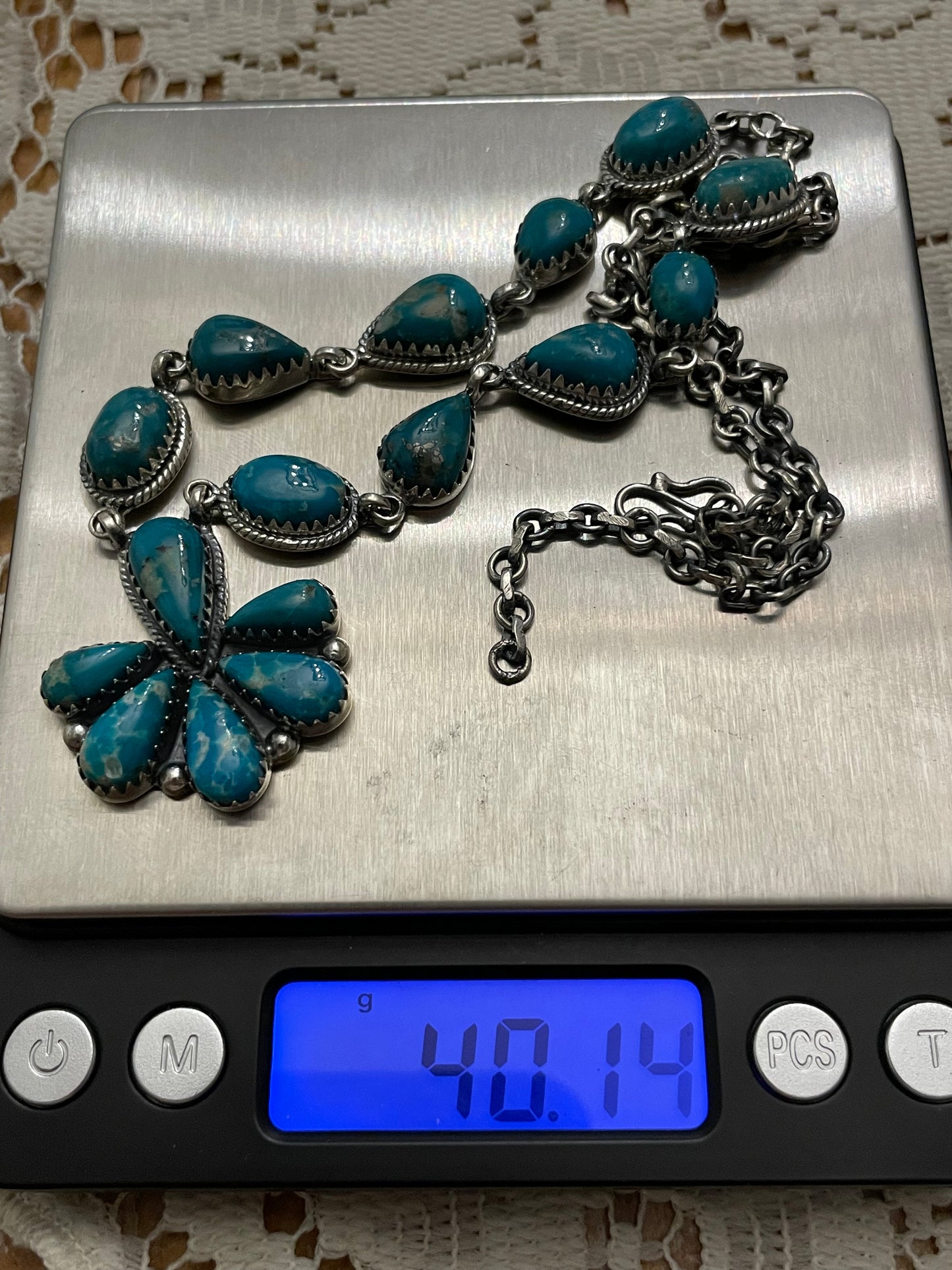 Kingman Turquoise Statement Necklace | Layered Cluster Drop | Sterling Silver | B886