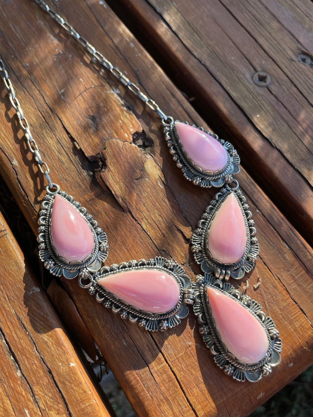 Pink Conch Teardrop Necklace | Sterling Silver 925 Fan B905