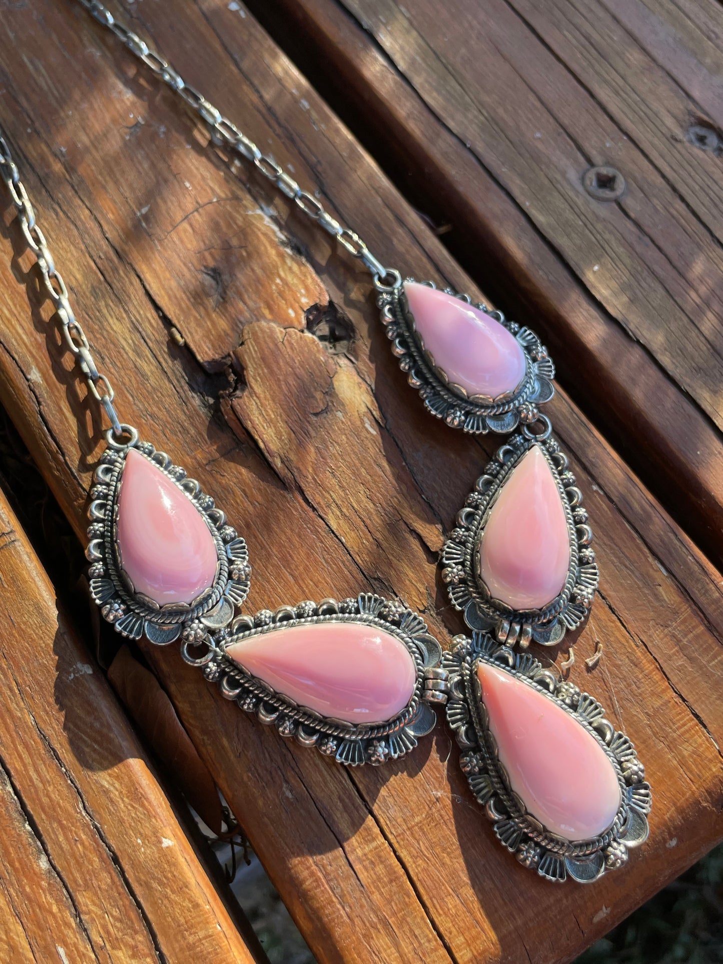 Pink Conch Teardrop Necklace | Sterling Silver 925 Fan B905