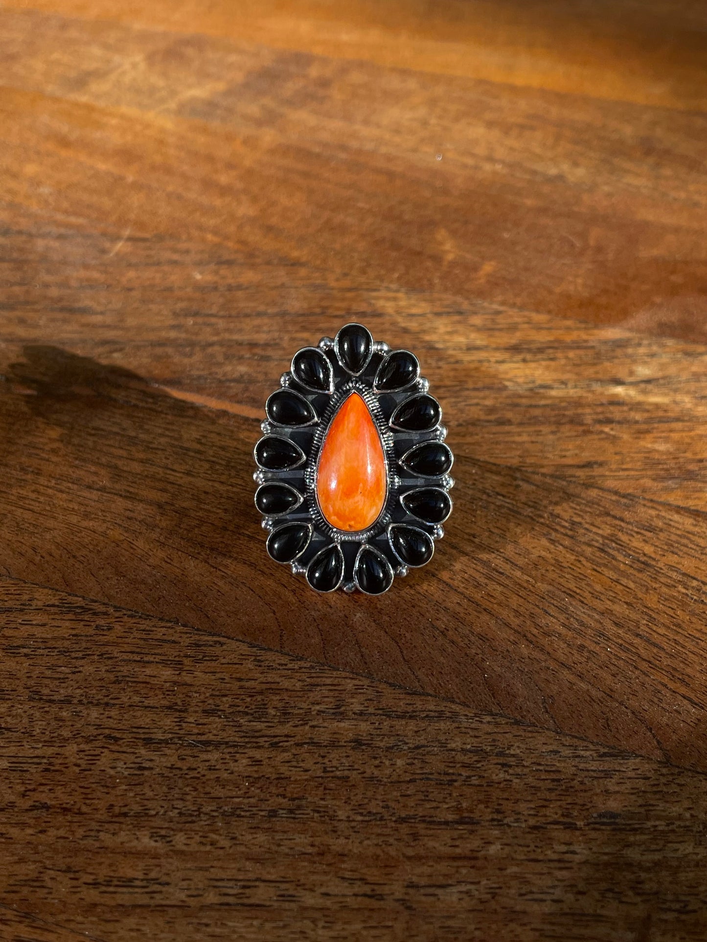 Black Onyx and Spiny Oyster Ring | Sterling Silver 925 | Size 8 C800