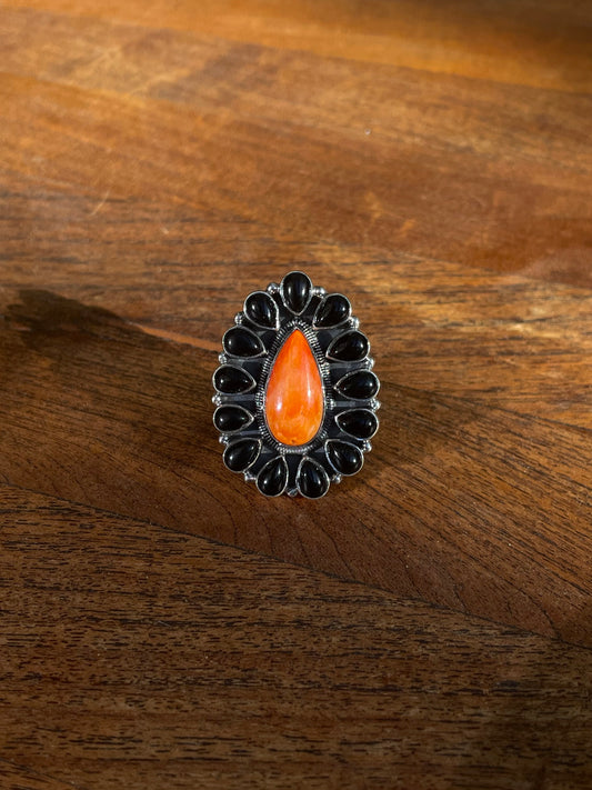 Black Onyx and Spiny Oyster Ring | Sterling Silver 925 | Size 8 C800