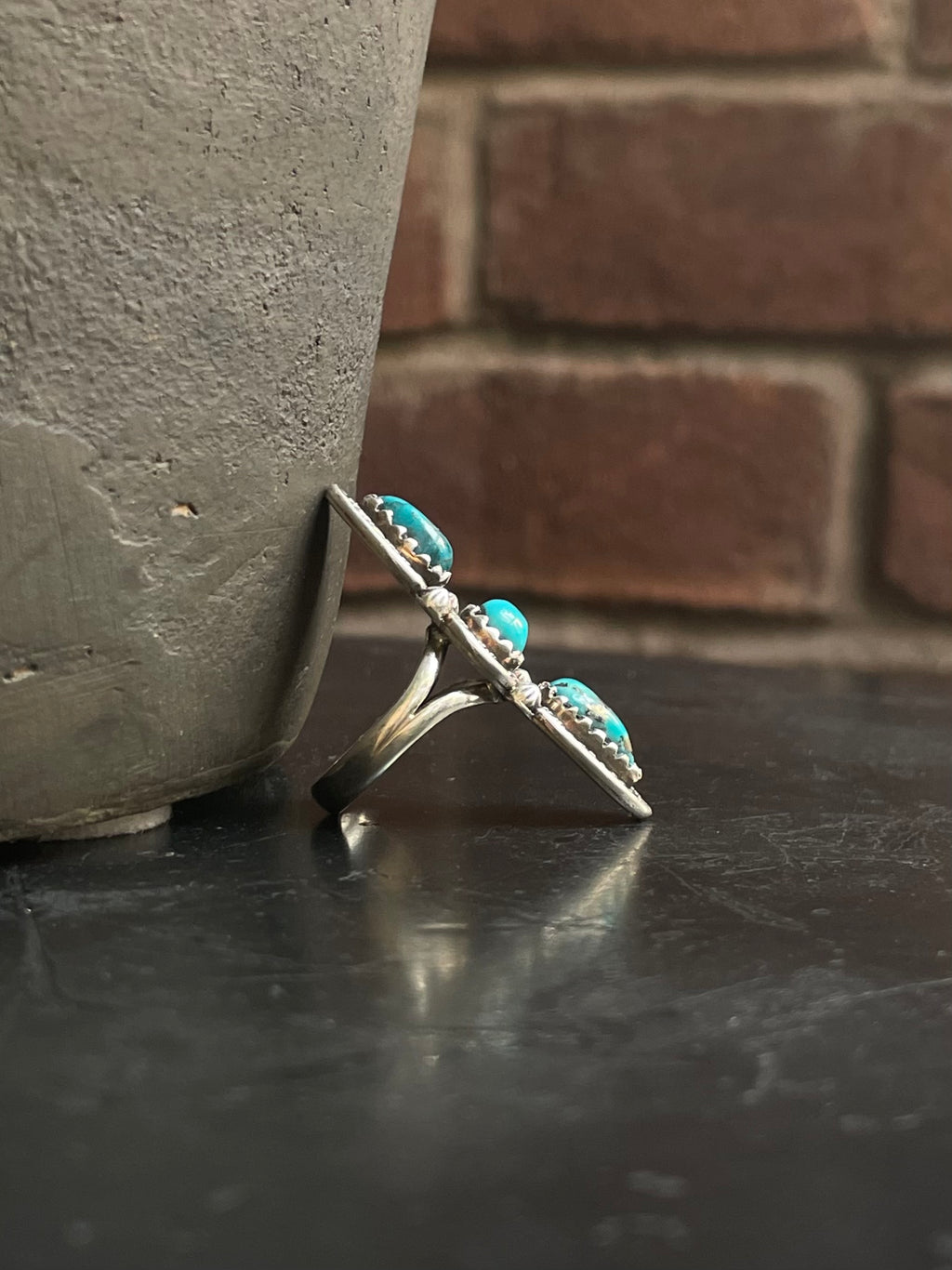 Kingman Turquoise Triple Stone Ring Size 7 | 925 Sterling Silver G590