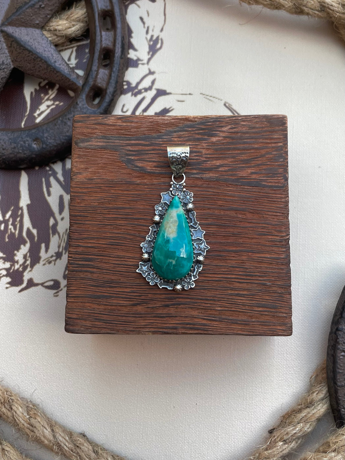 Turquoise Teardrop Pendant | Floral 925 Sterling Silver G688