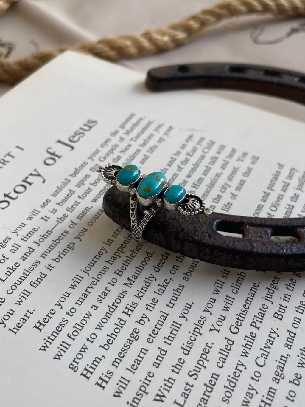 Triple Turquoise Statement Ring | 925 Sterling Silver Size 7 G802