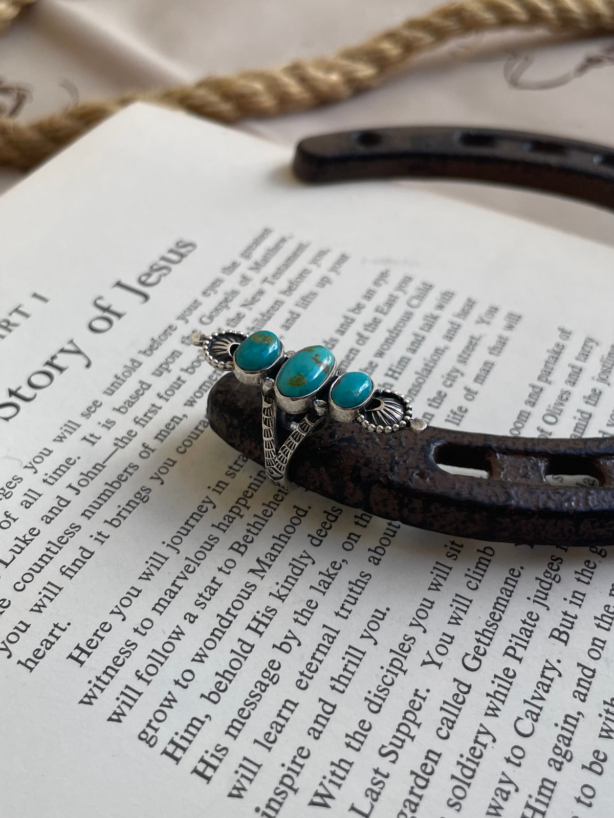 Triple Turquoise Statement Ring | 925 Sterling Silver Size 7 G802