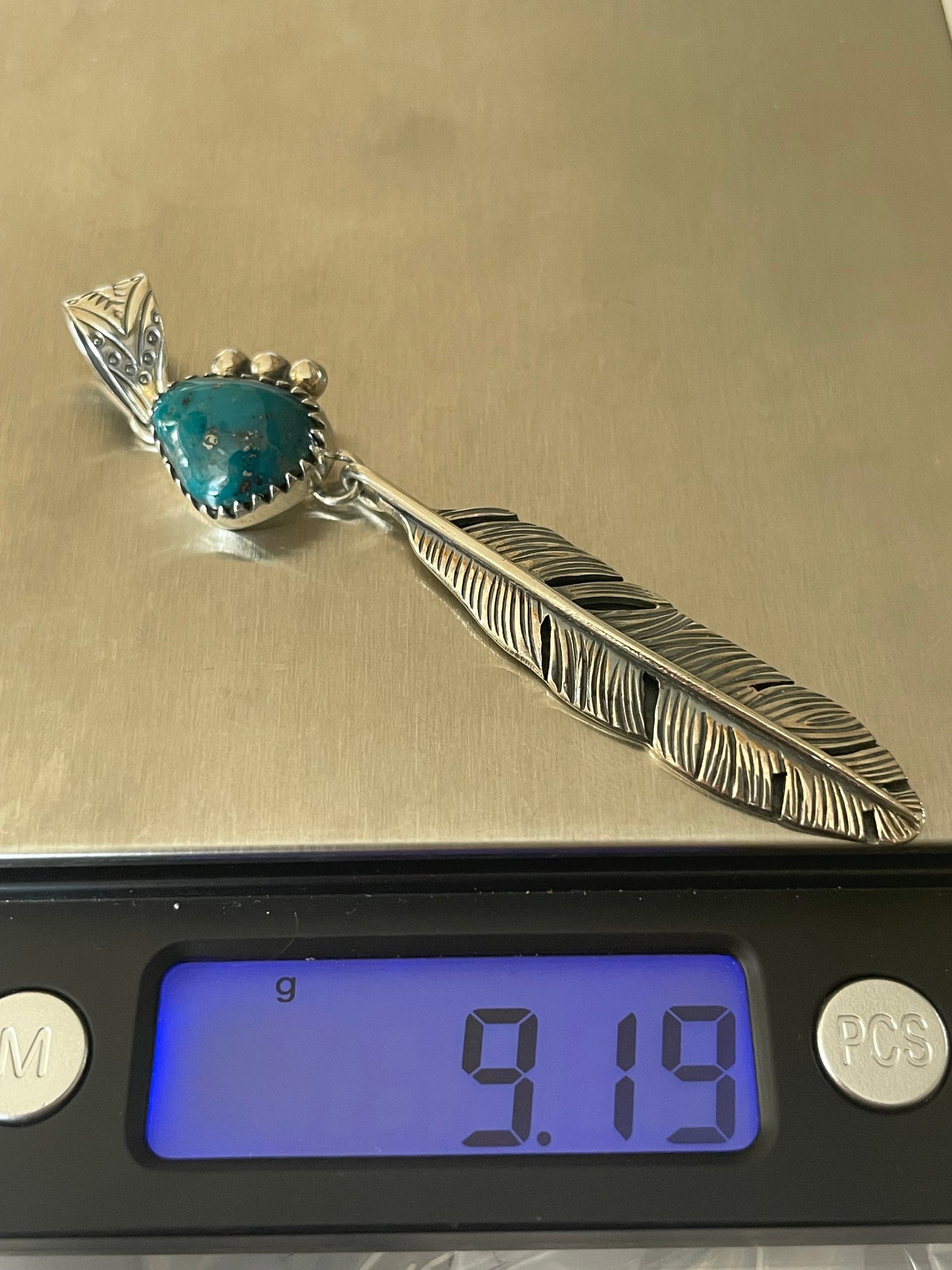 Kingman Turquoise Feather Pendant | 925 Sterling Silver Y3