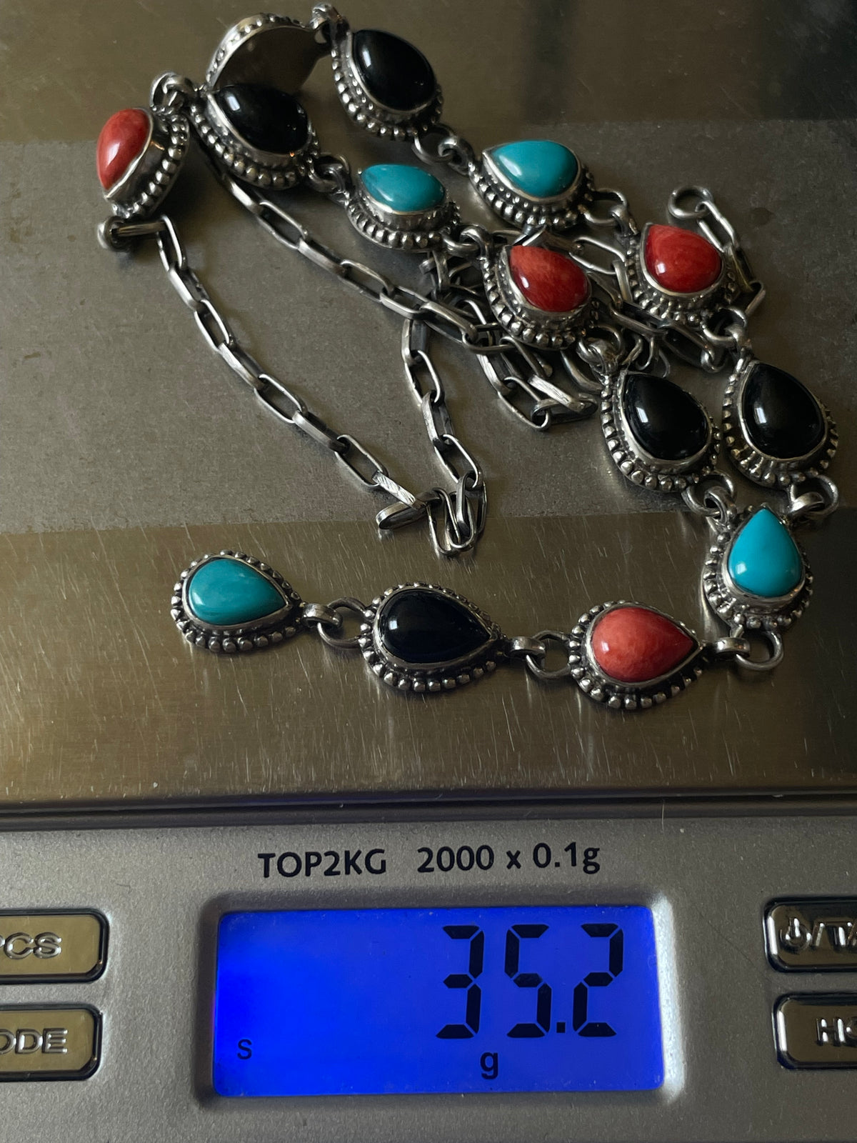 Turquoise Coral & Black Onyx Lariat Necklace | 925 Sterling Silver D237
