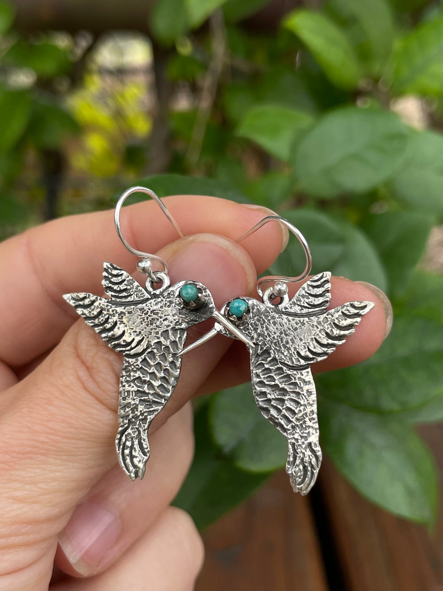 Kingman Turquoise Hummingbird Dangle Earrings | 925 Sterling Silver B966