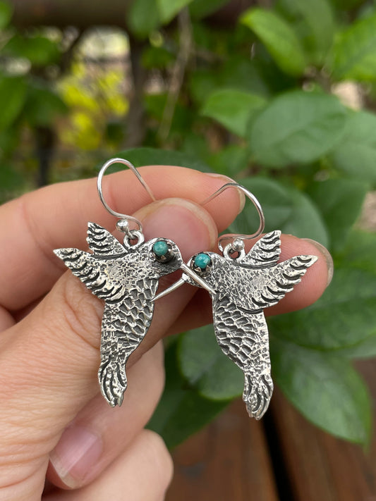 Kingman Turquoise Hummingbird Dangle Earrings | 925 Sterling Silver B966