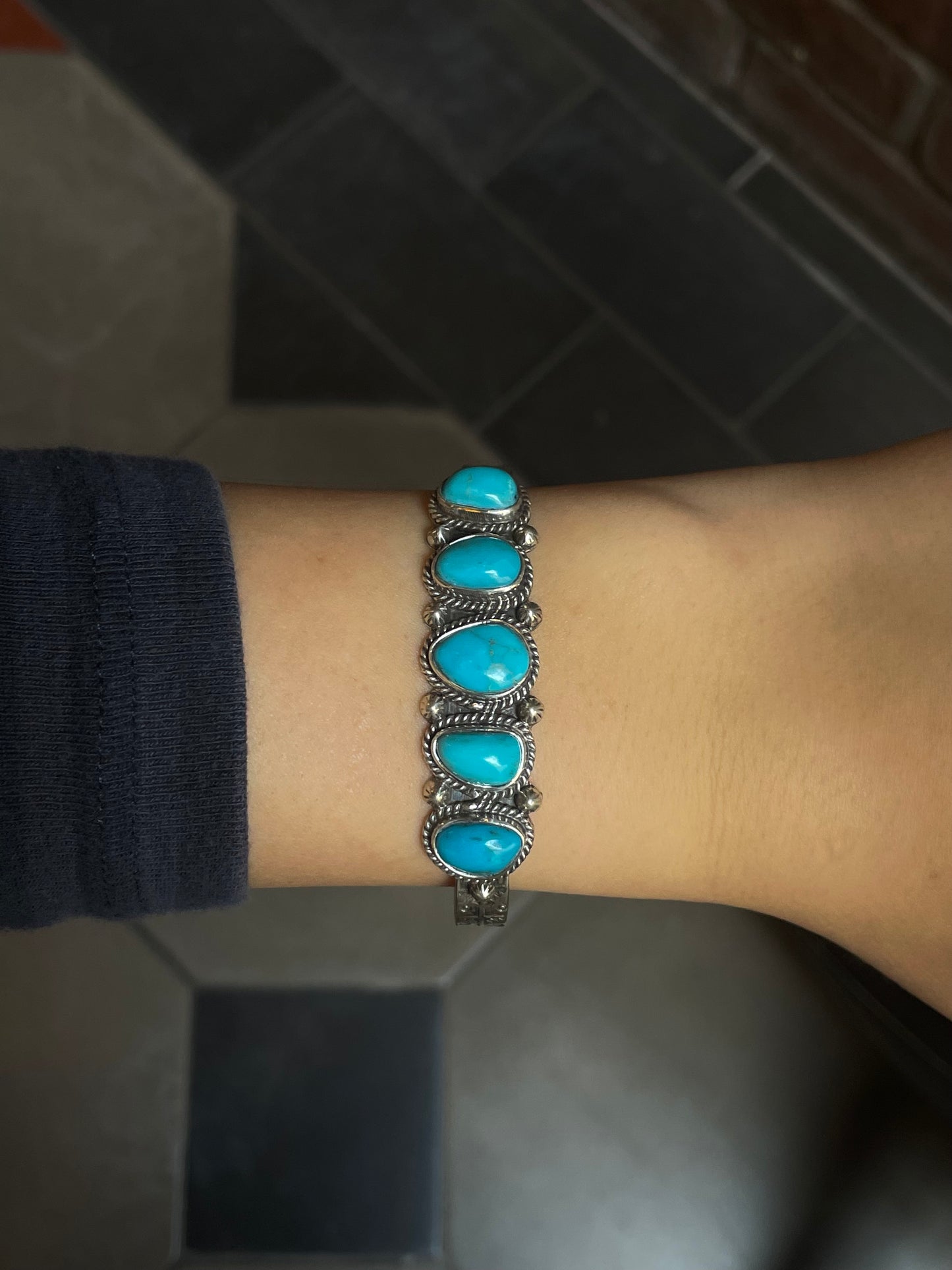 Kingman Turquoise Cuff | Five Stone Cluster | 925 Silver E681
