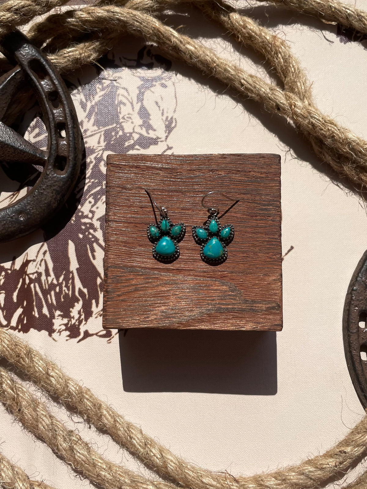 Turquoise Paw Print Dangle Earrings | 925 Sterling Silver G708