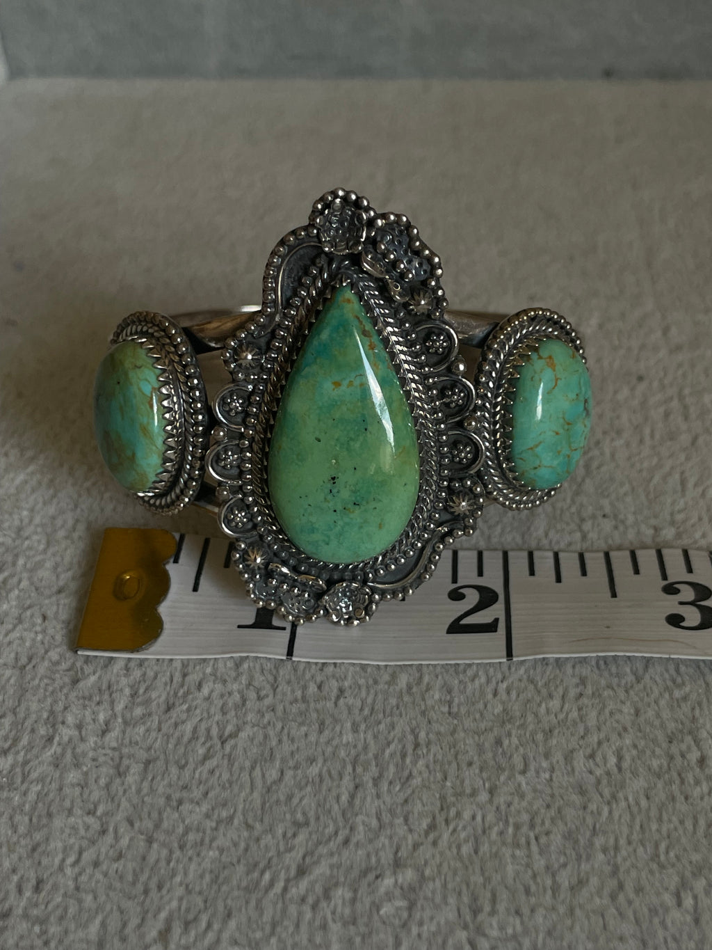 Turquoise Three Stone Cuff Bracelet | 925 Sterling Silver D255