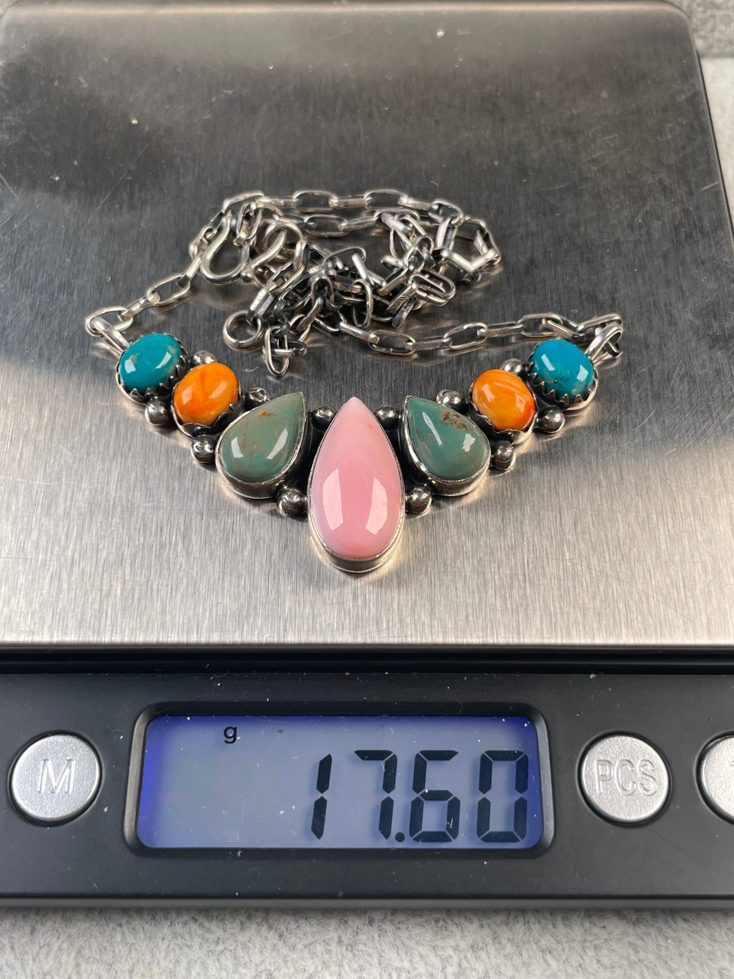 Pink Conch, Spiny Oyster & Turquoise Necklace | 925 Sterling Silver D165