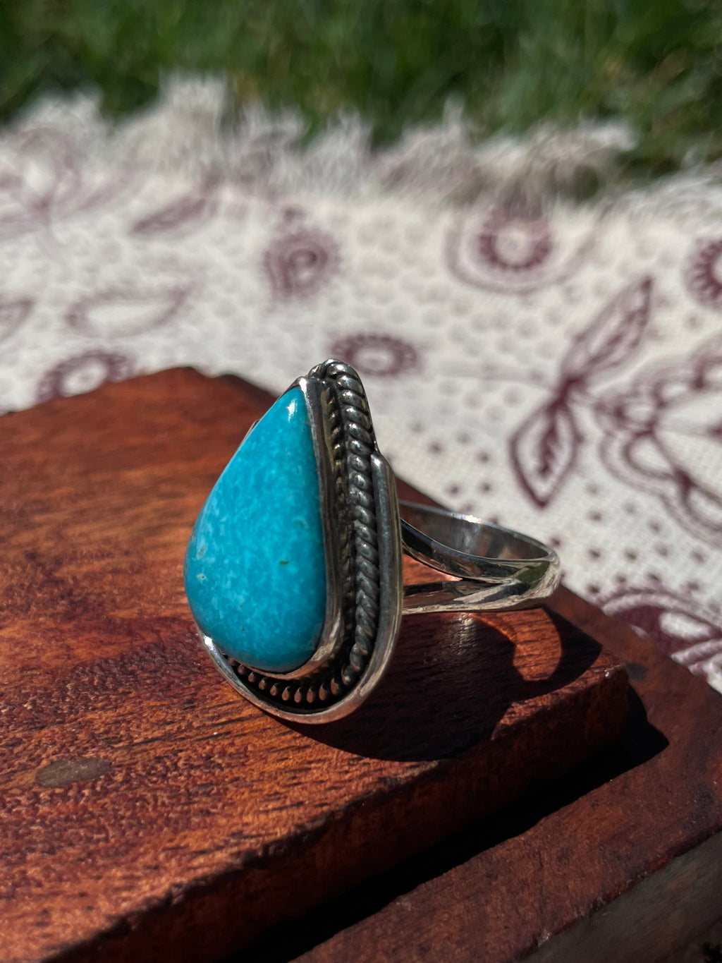 Turquoise Tear Drop Ring | 925 Sterling Silver Size 8.75 D292