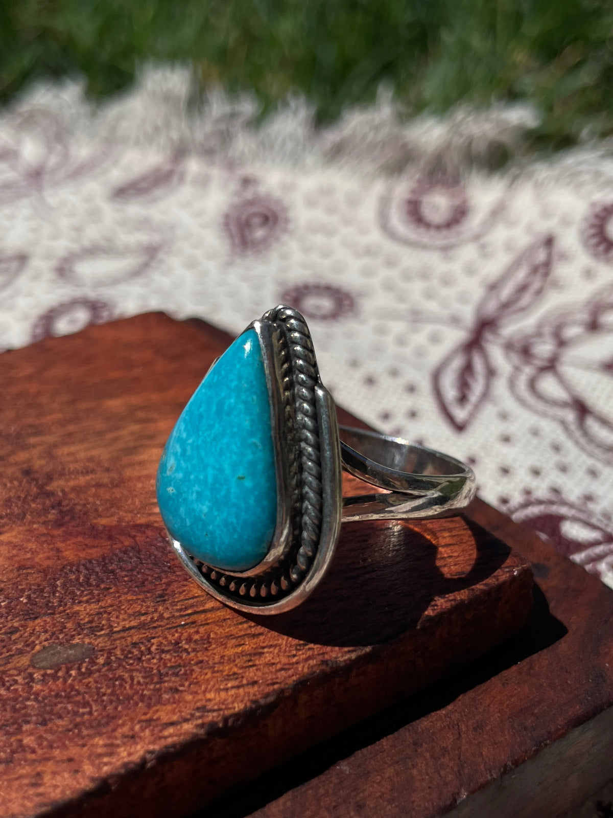 Turquoise Tear Drop Ring | 925 Sterling Silver Size 8.75 D292