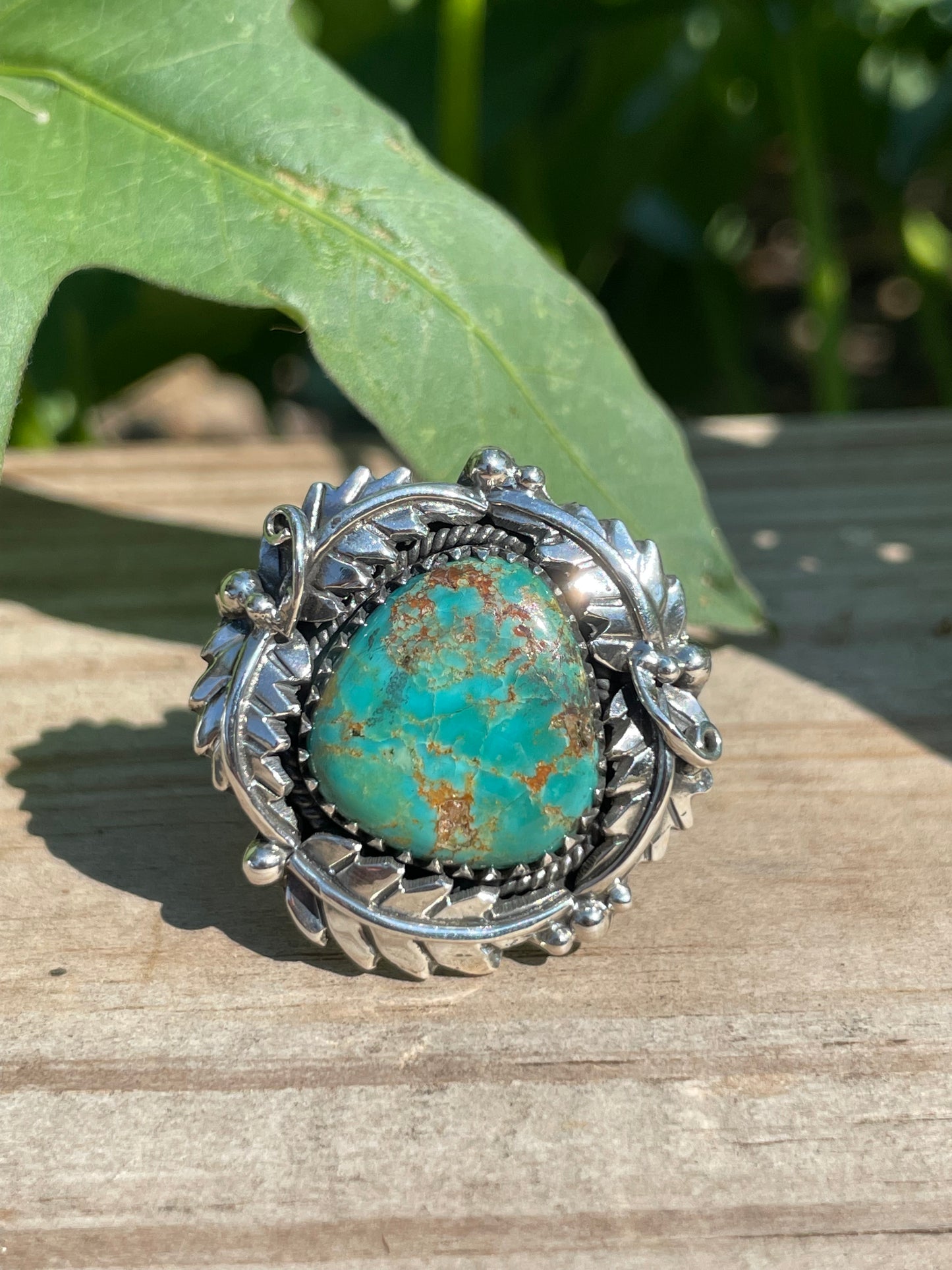 Turquoise Leaf Ring | Size 9 | 925 Sterling Silver B139