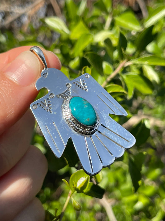 Turquoise Thunderbird Pendant | Sterling Silver 925 B693