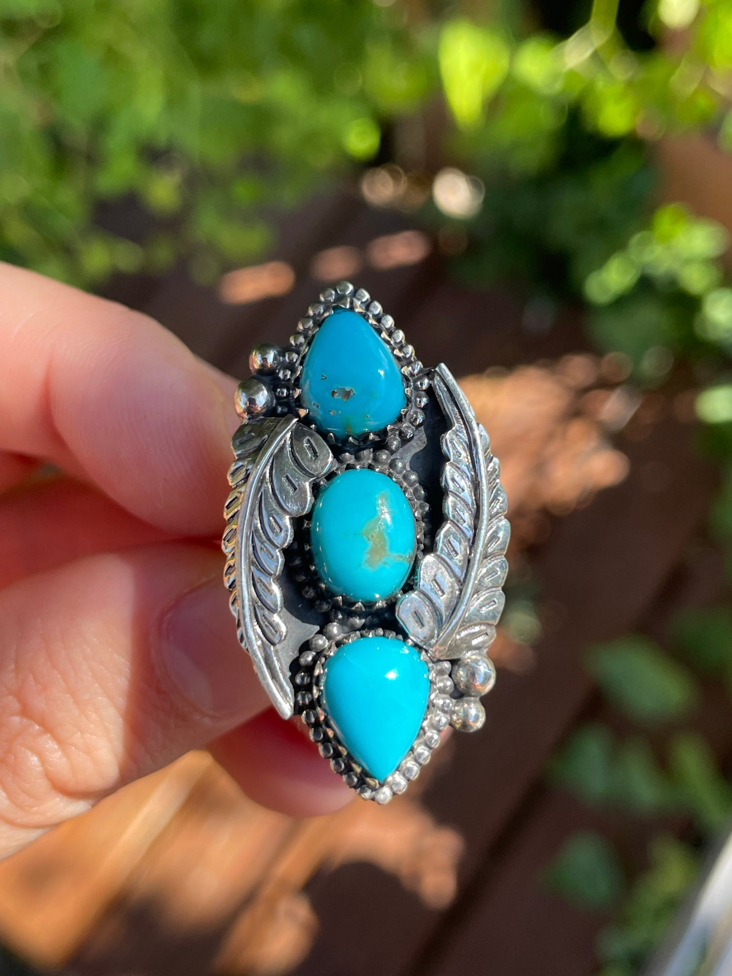 Turquoise Leaf Design Ring | 925 Sterling Silver 7 | SizeY81