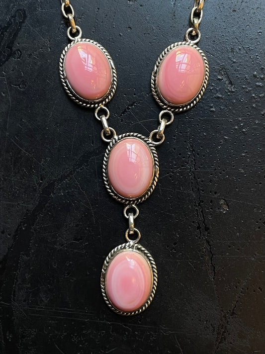 Pink Conch Oval Drop Necklace | Sterling Silver E825