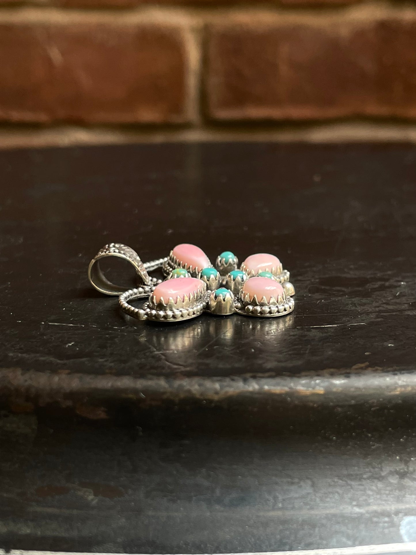 Pink Conch & Turquoise Butterfly Pendant | 925 Sterling Silver E955