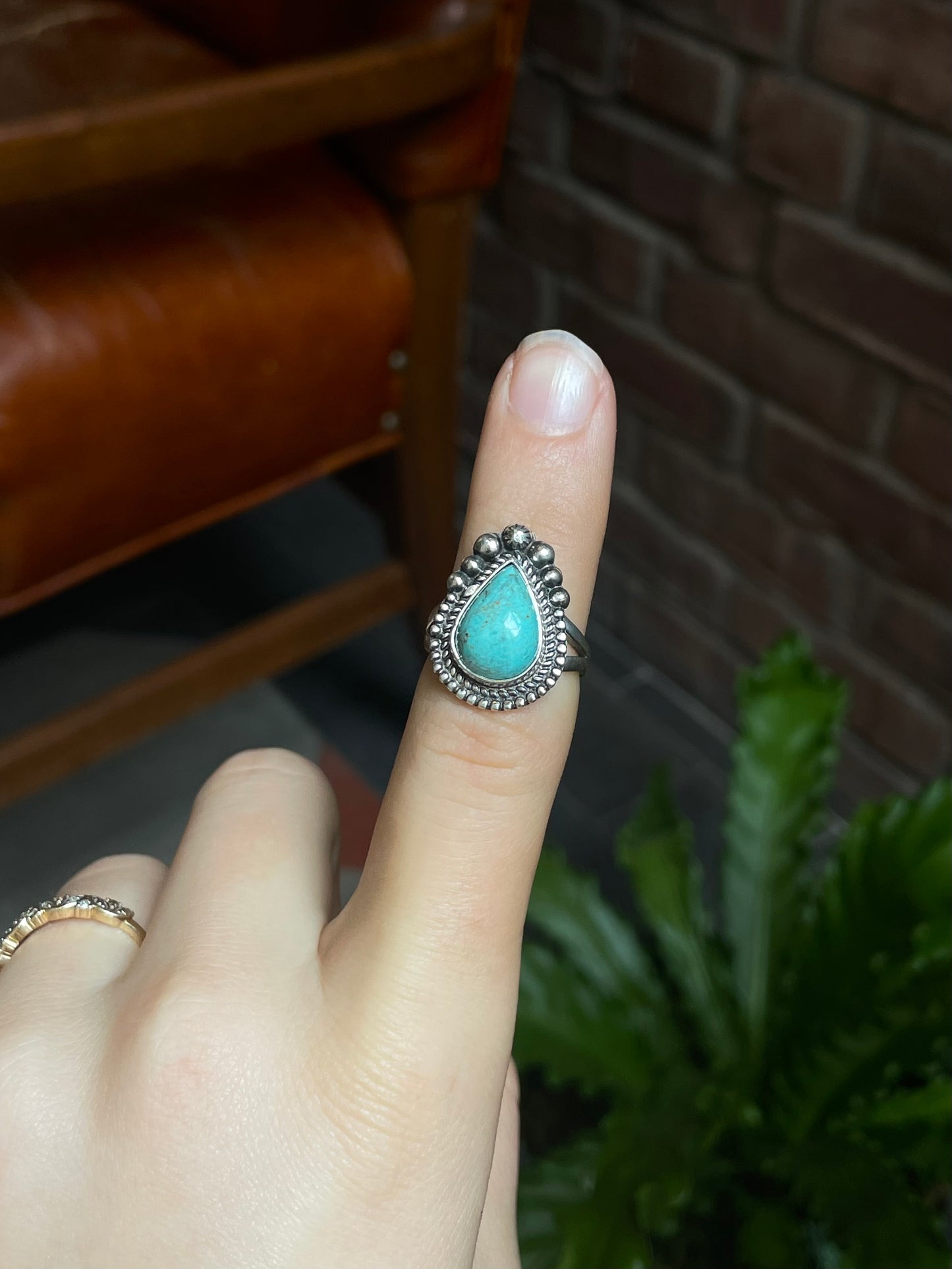 Turquoise Tear Drop Ring | 925 Sterling Silver Size 7 E449