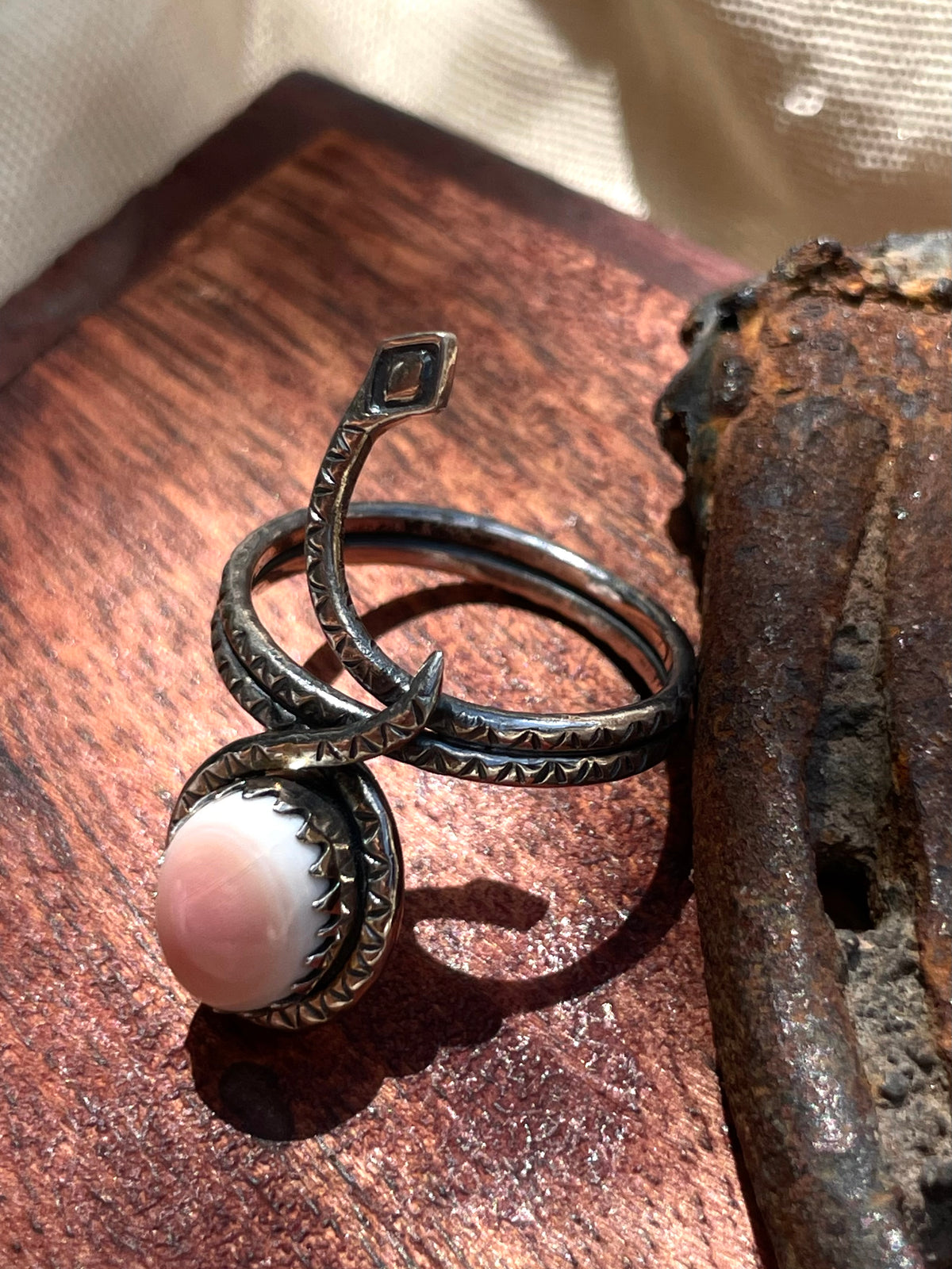 Pink Conch Snake Ring Size 10.5| 925 Sterling Silver C947