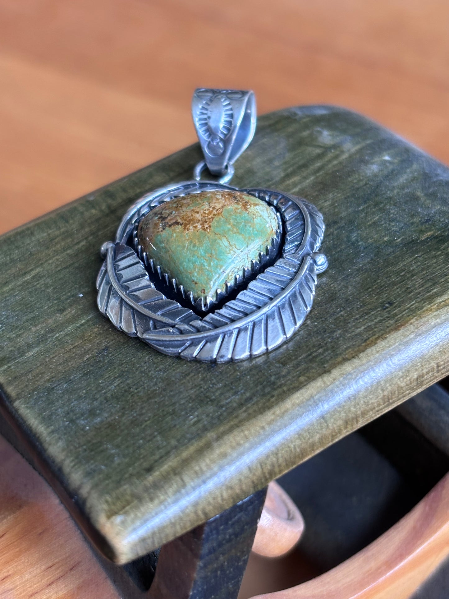 Turquoise Heart Feather Pendant | Sterling Silver Southwestern Style A084