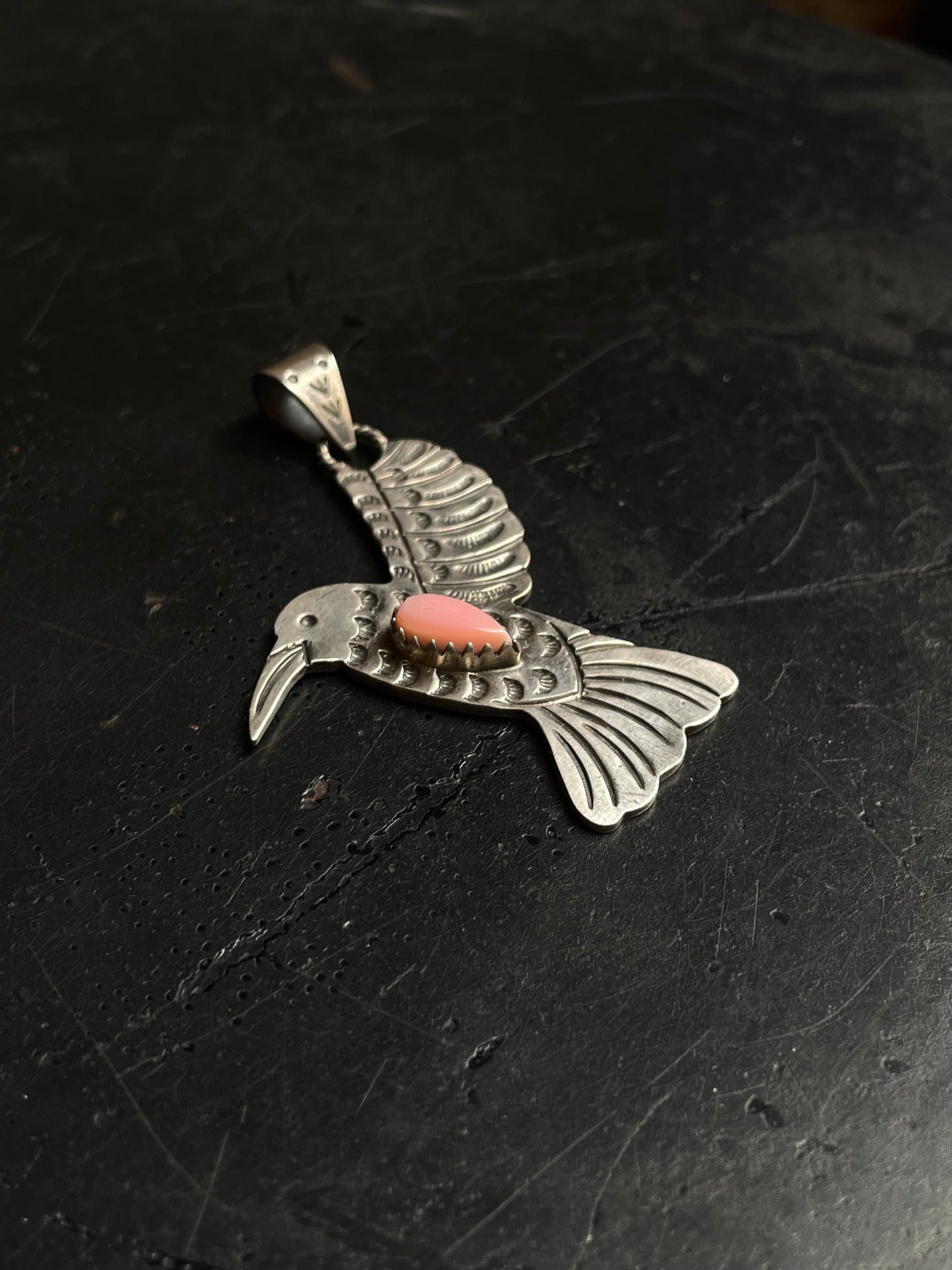Pink Conch Hummingbird Pendant | 925 Sterling Silver C995