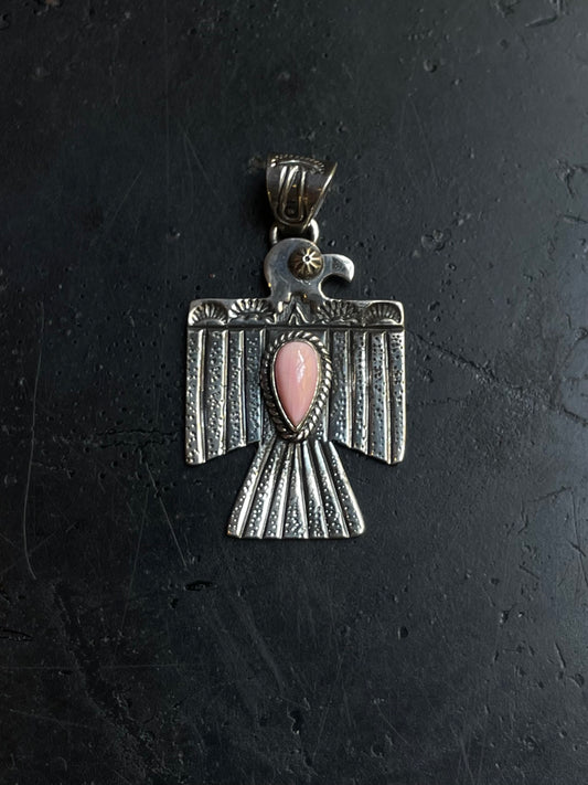Pink Conch Thunderbird Pendant | 925 Sterling Silver E239