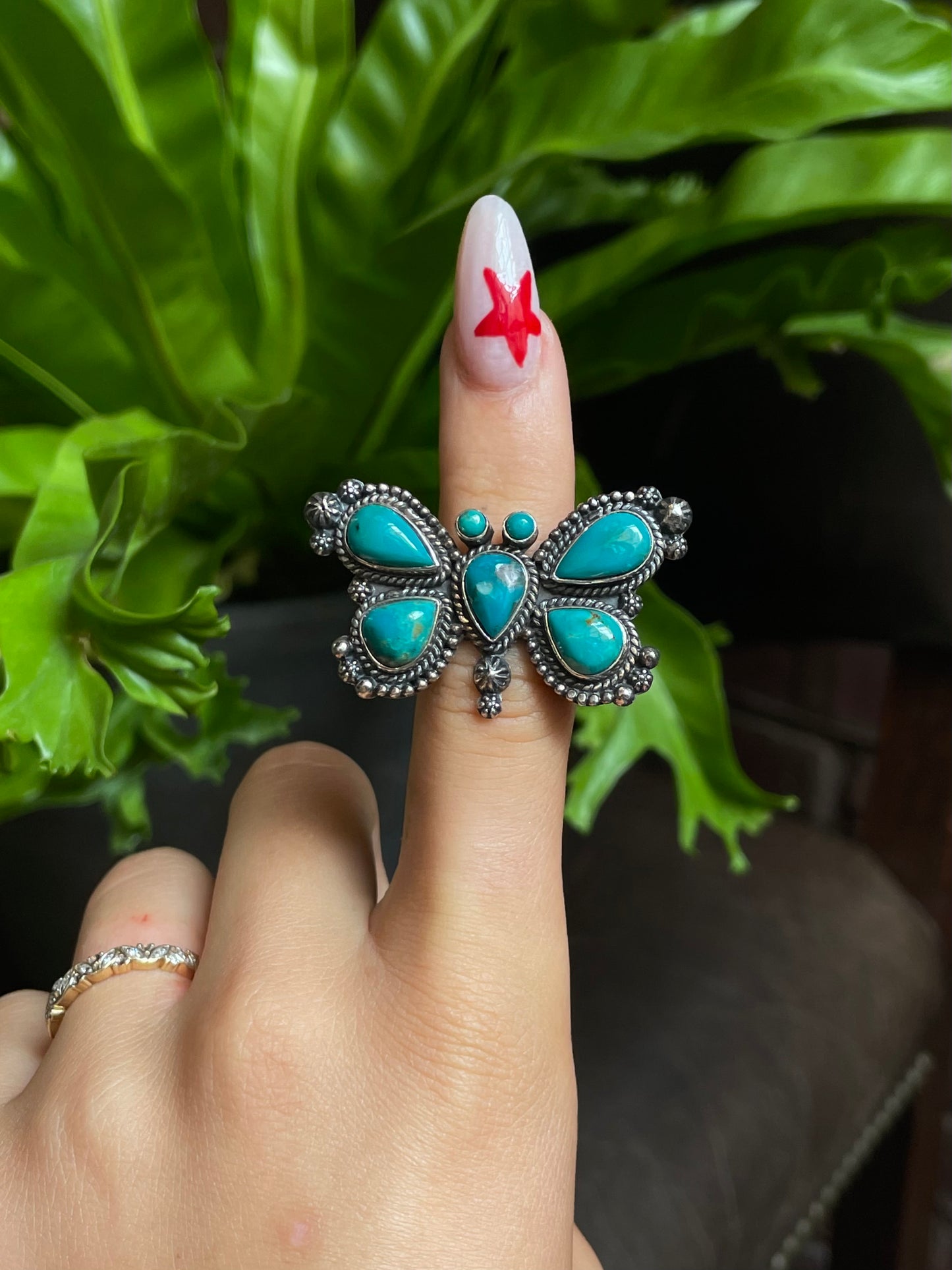 Kingman Turquoise Butterfly Ring Size 6.75 | 925 Sterling Silver G472