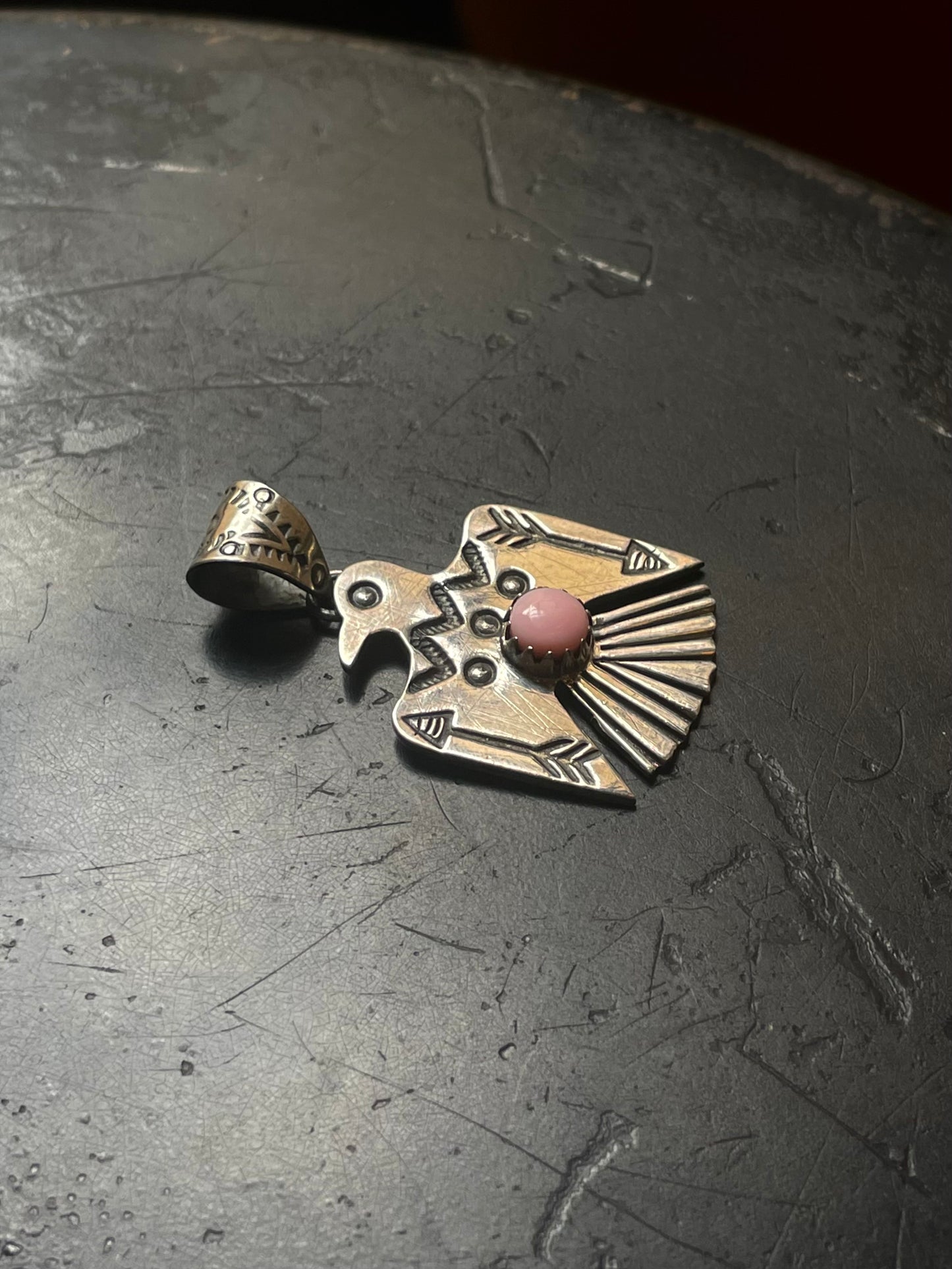 Pink Conch Thunderbird Pendant | Sterling Silver E718