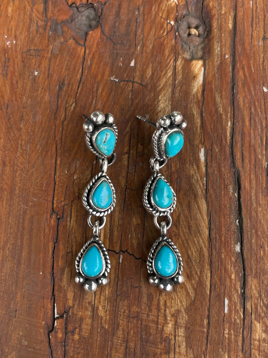 Kingman Turquoise Drop Stud Earrings | 925 Sterling Silver B968