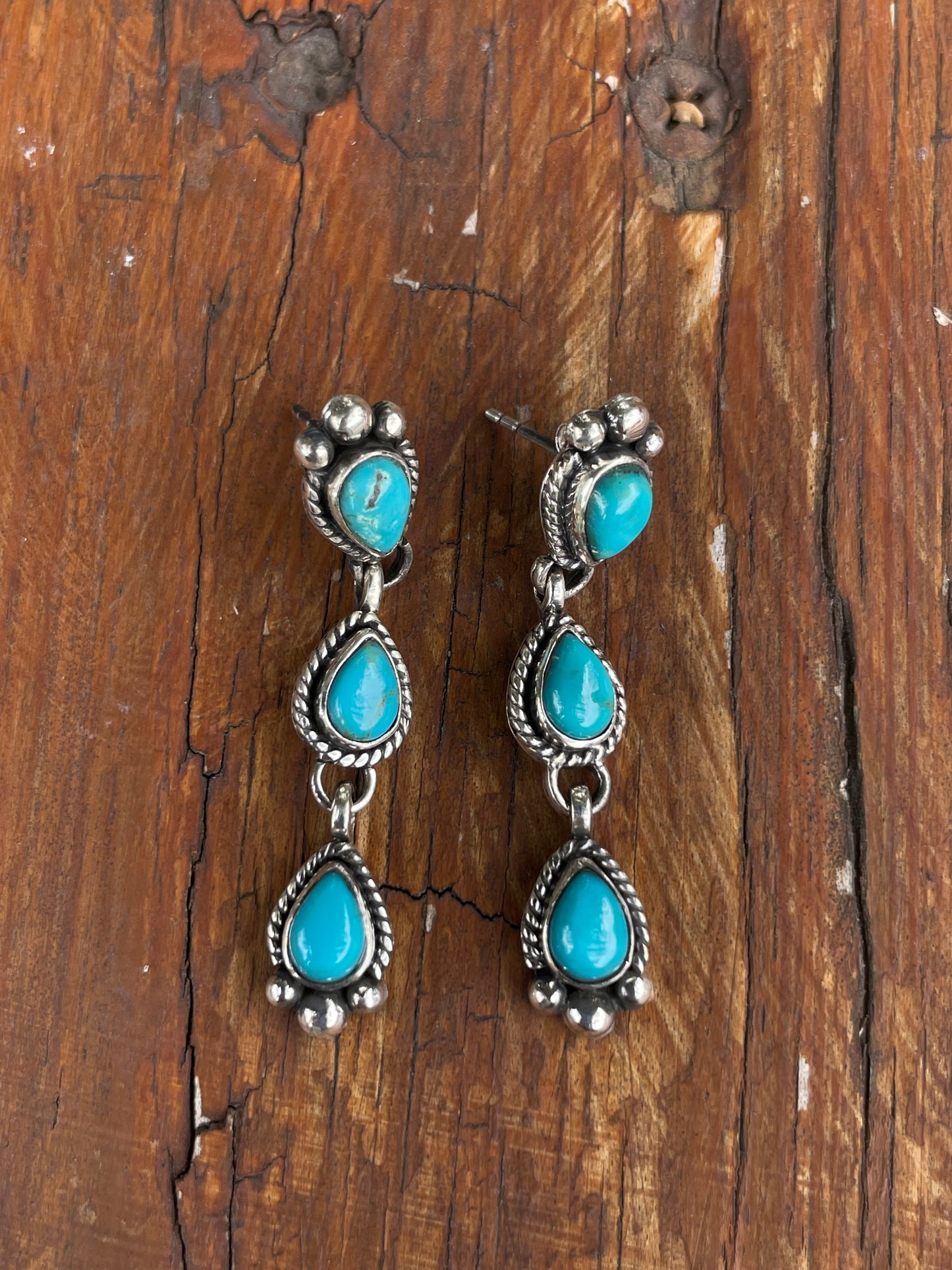 Kingman Turquoise Drop Stud Earrings | 925 Sterling Silver B968