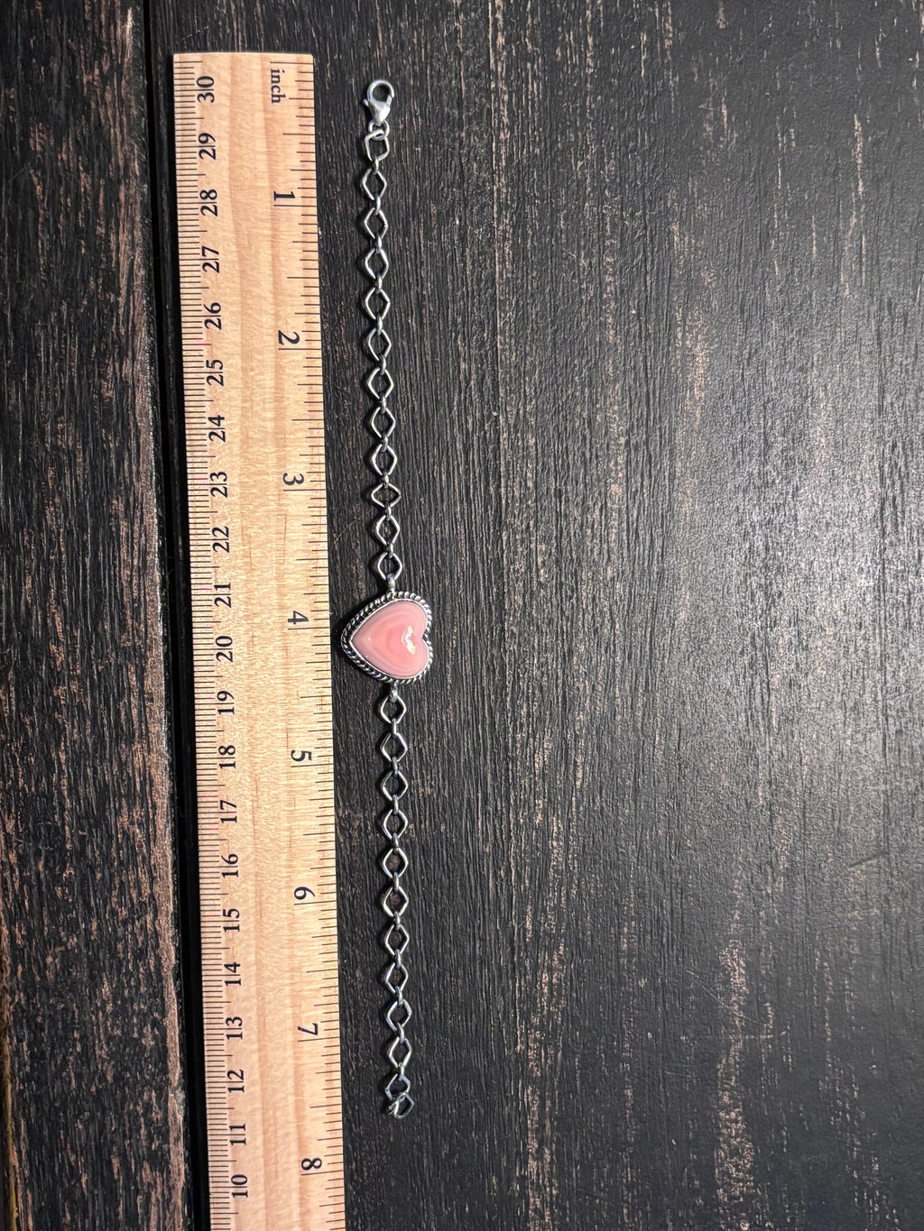 Pink Conch Heart Link Bracelet | 925 Sterling Silver Southwestern Style A119