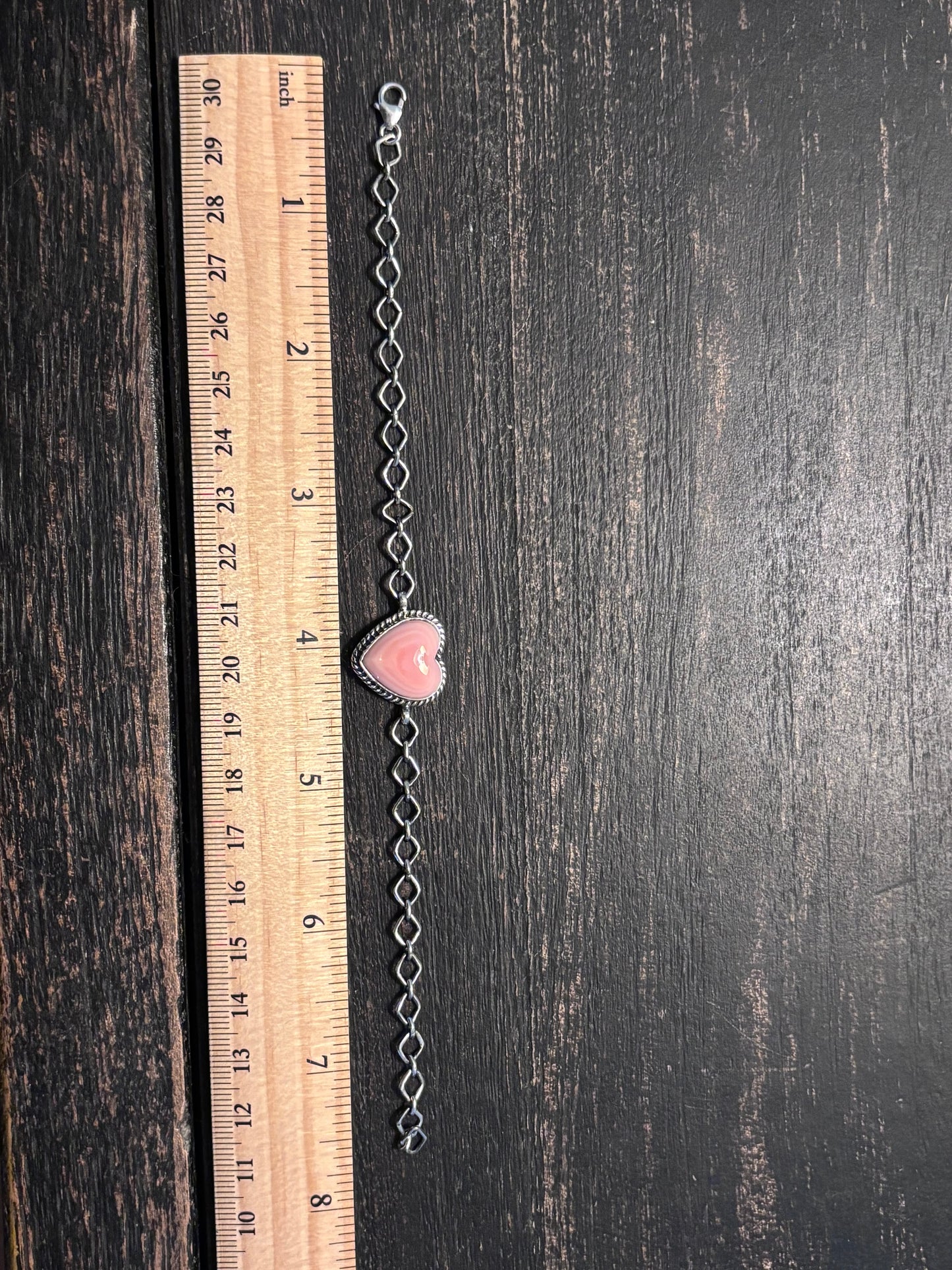 Pink Conch Heart Link Bracelet | 925 Sterling Silver Southwestern Style A119