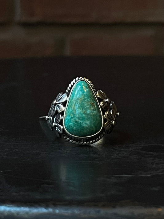 Turquoise Flower Ring | Sterling Silver | Size 7.5 | A019