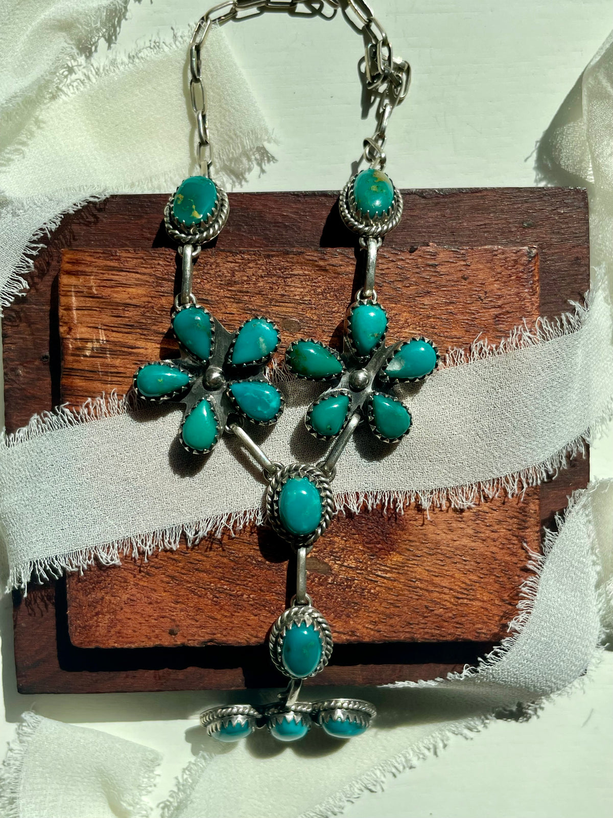 Kingman Turquoise Floral Lariat Necklace | 925 Sterling Silver G609