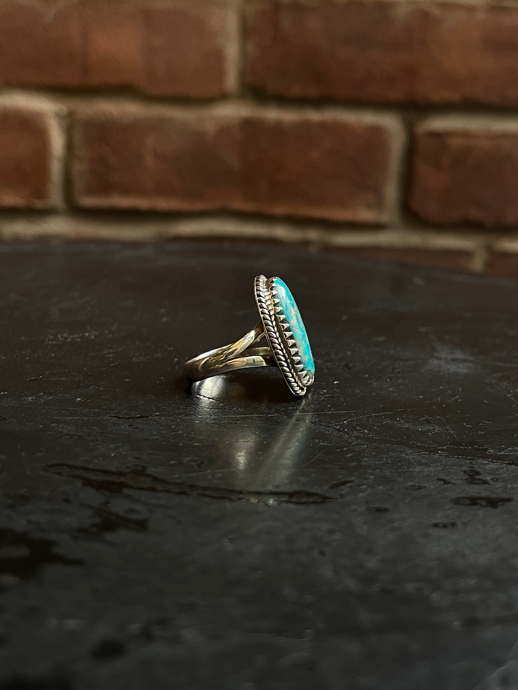 Kingman Turquoise Floral Ring Size 7.5 | 925 Sterling Silver Southwest E180