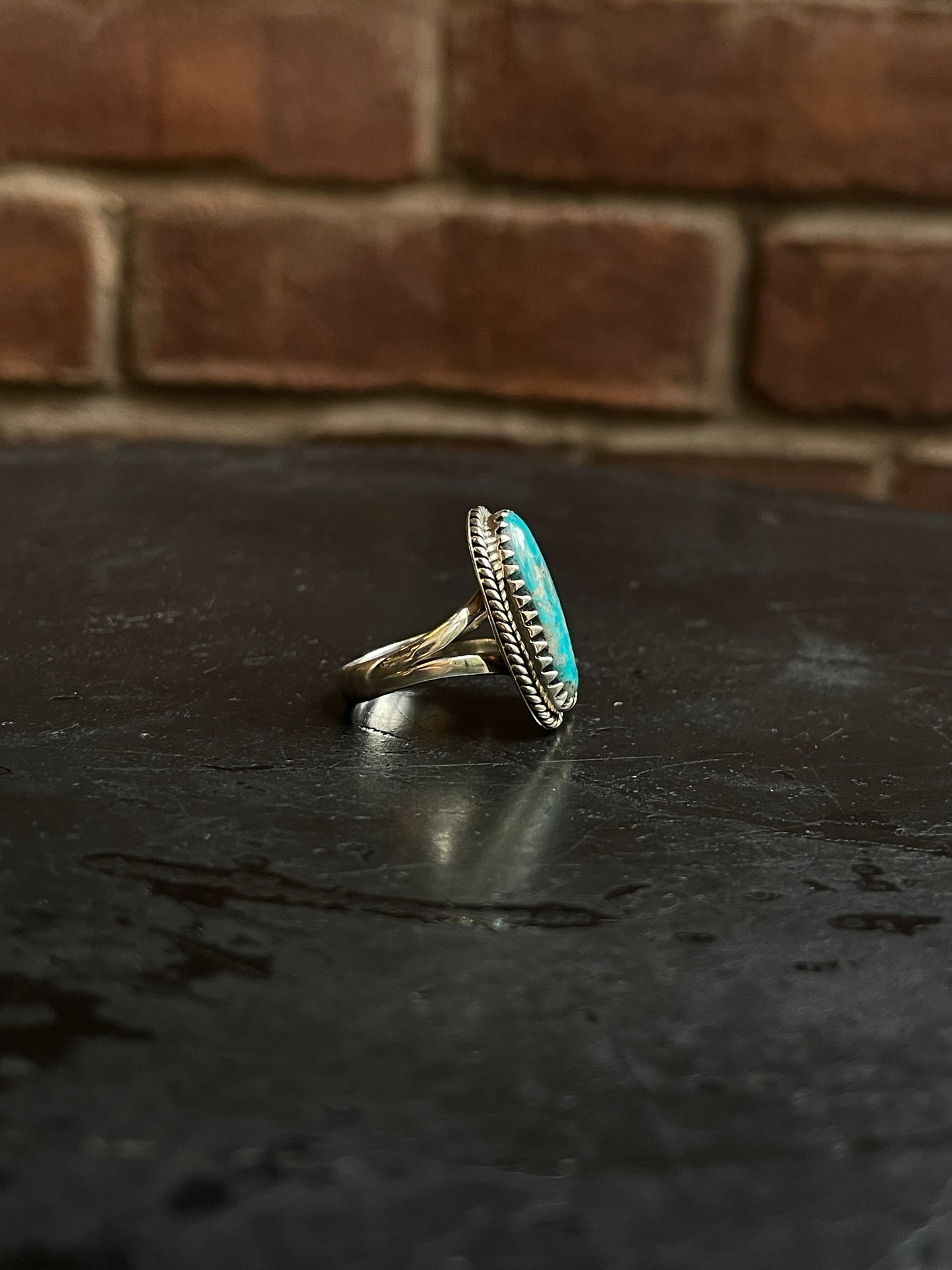 Kingman Turquoise Floral Ring Size 7.5 | 925 Sterling Silver Southwest E180