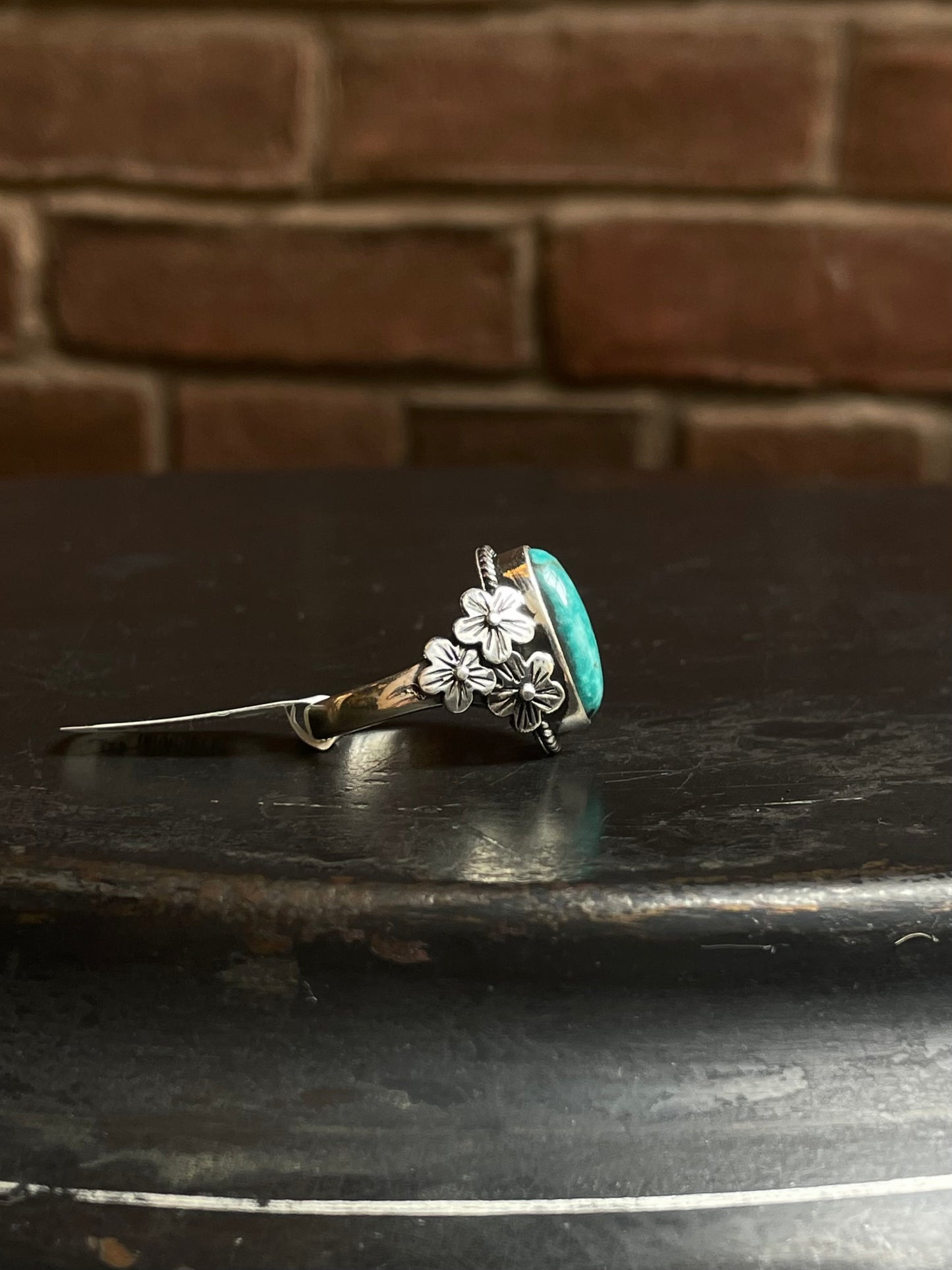 Kingman Turquoise Flower Ring | Sterling Silver | Size 9 | A023