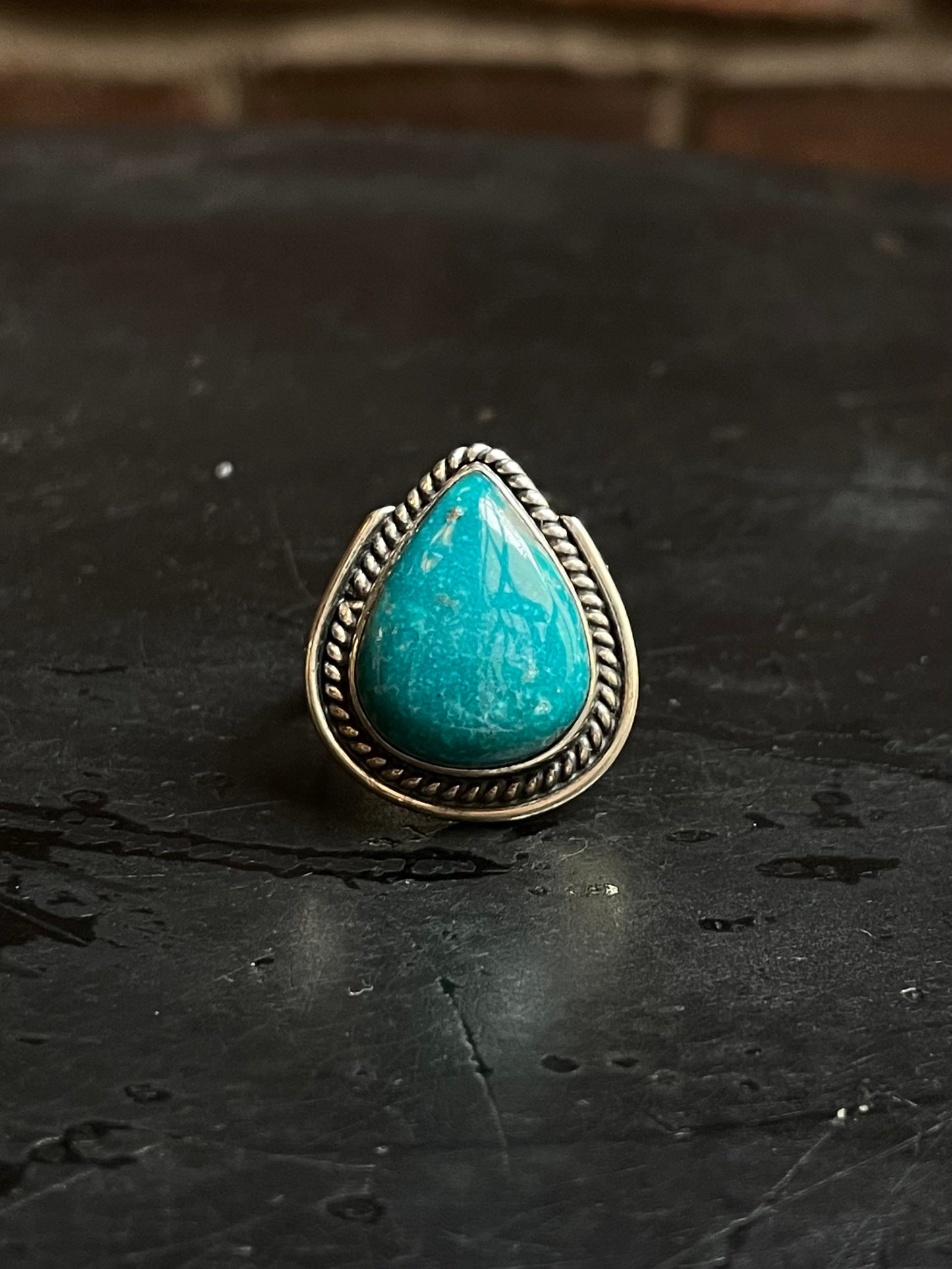 Kingman Turquoise Teardrop Ring Size 9 | 925 Sterling Silver Southwest E153