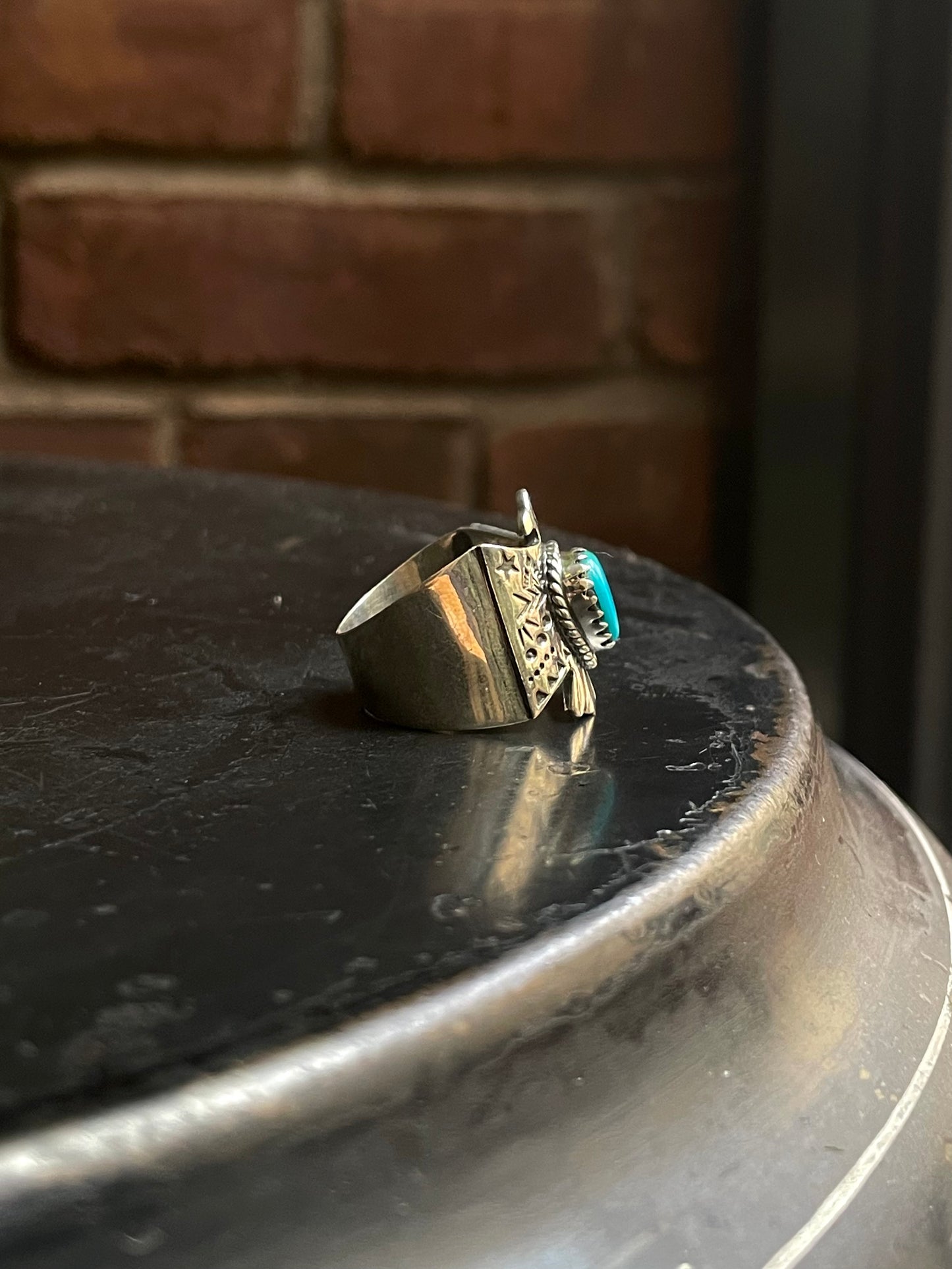 Kingman Turquoise Thunderbird Ring | 925 Sterling Silver | Size 9 E320