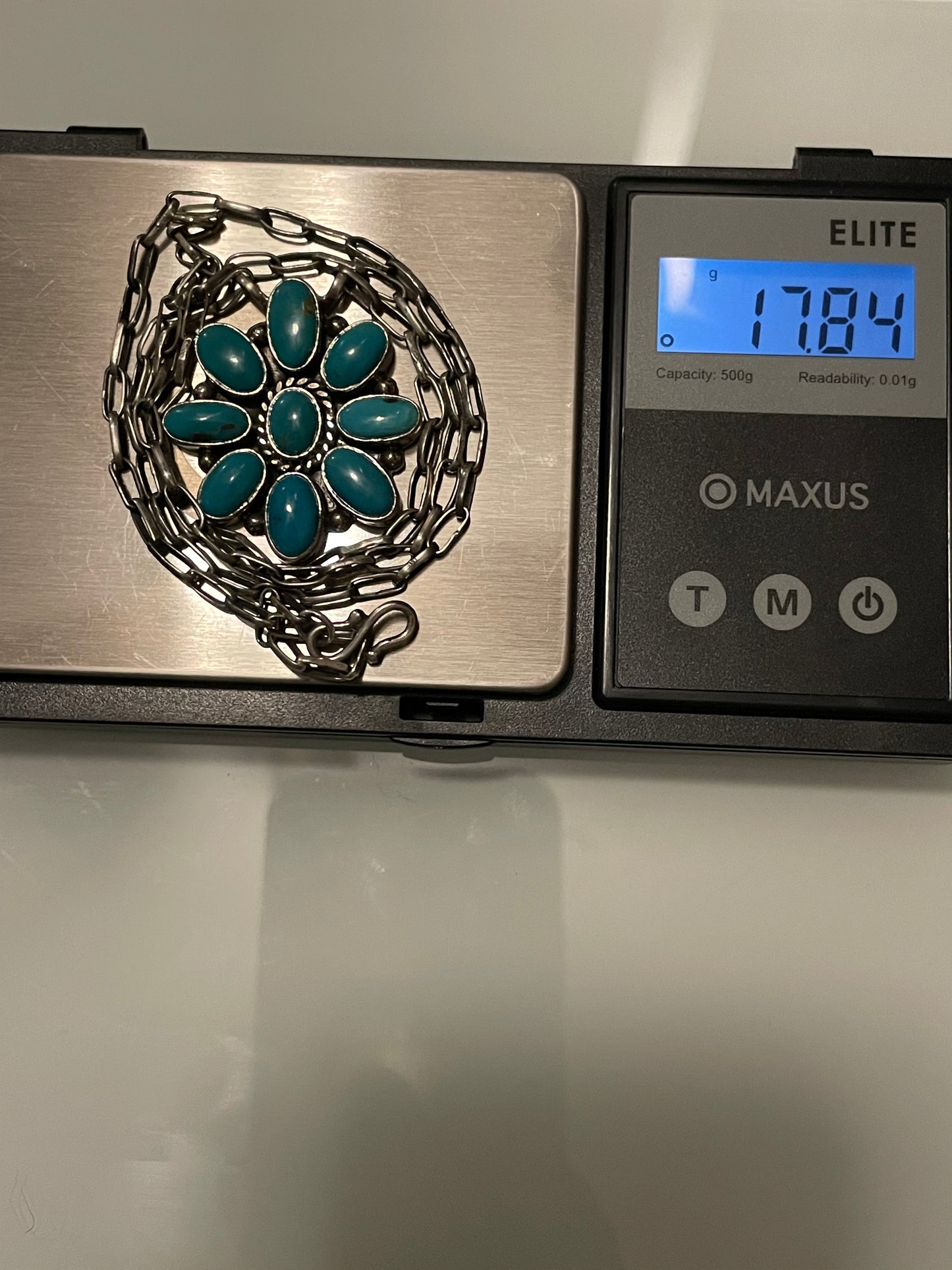 Kingman Turquoise Flower Necklace | 925 Sterling Silver G406