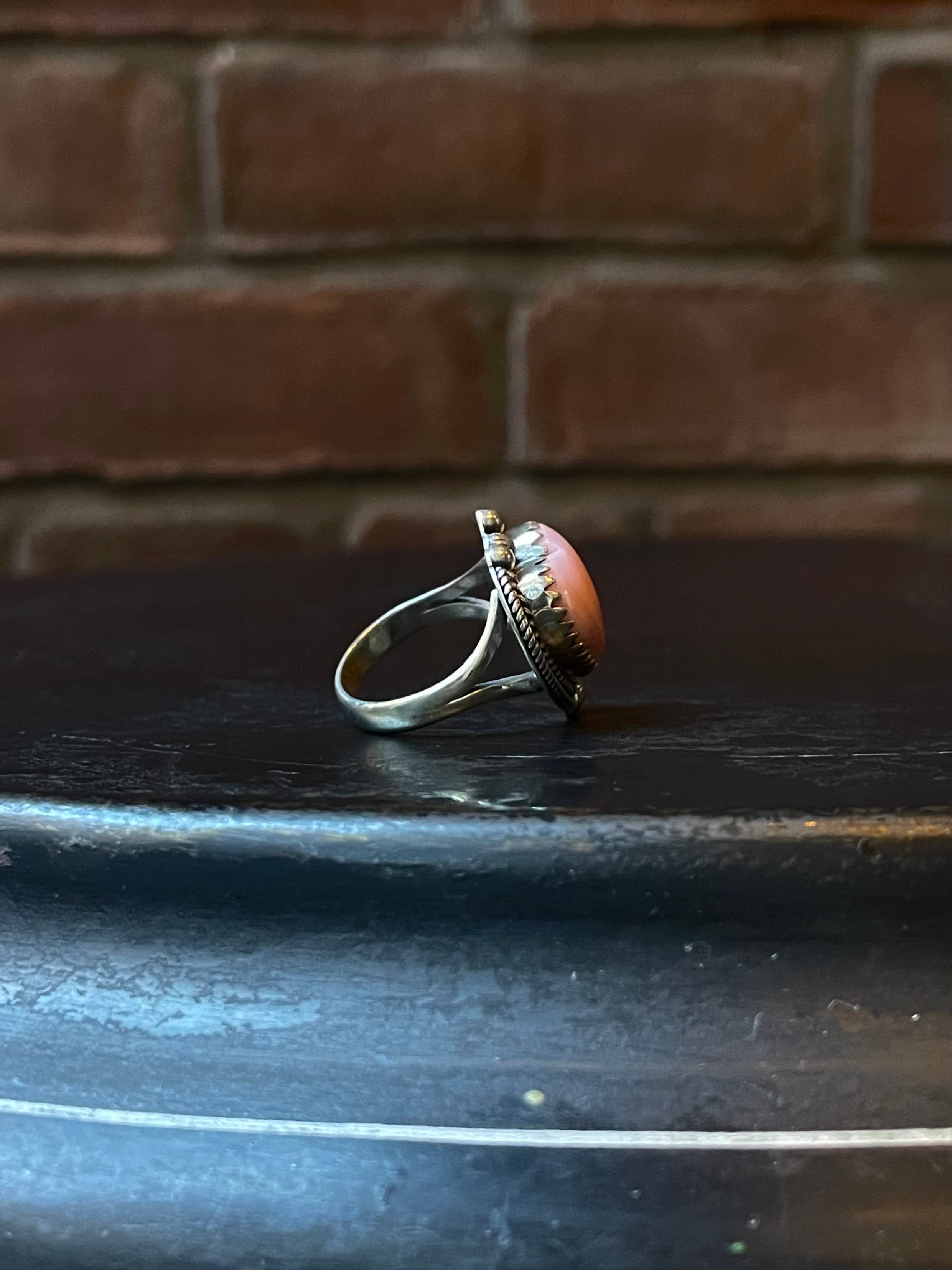 Pink Conch Heart Ring Size 7 | 925 Sterling Silver E424