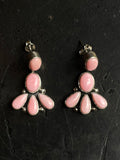 Pink Conch Drop Stud Earrings | Multi Stone Cluster Sterling Silver E674