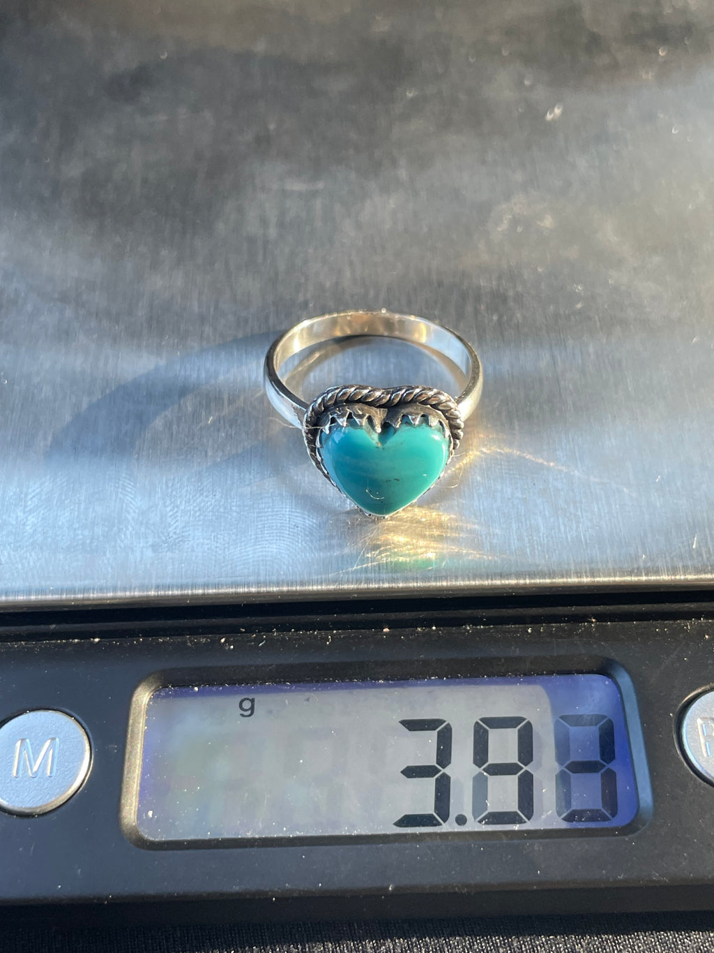 Kingman Turquoise Heart Ring Size 8 | 925 Sterling Silver Southwest B986