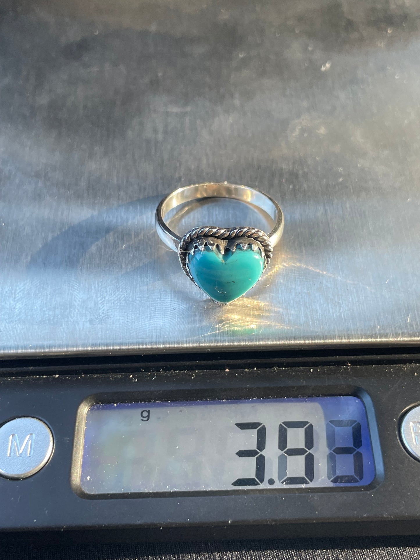 Kingman Turquoise Heart Ring Size 8 | 925 Sterling Silver Southwest B986