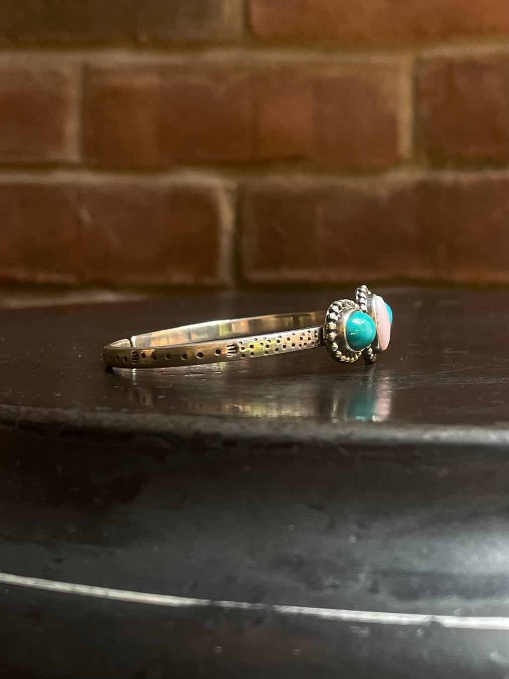 Pink Conch & Kingman Turquoise Cuff Bracelet | 925 Sterling Silver G614